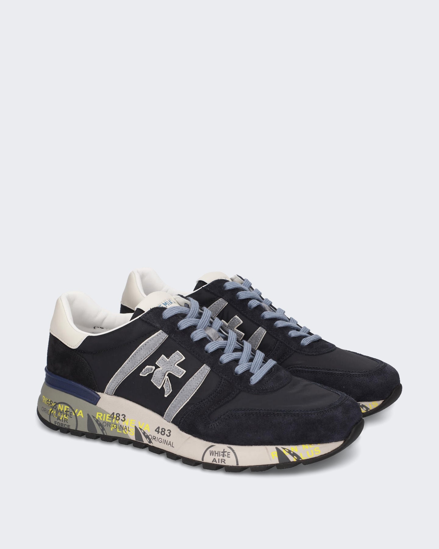 Heren Leren sneaker met vetersluiting Blauw