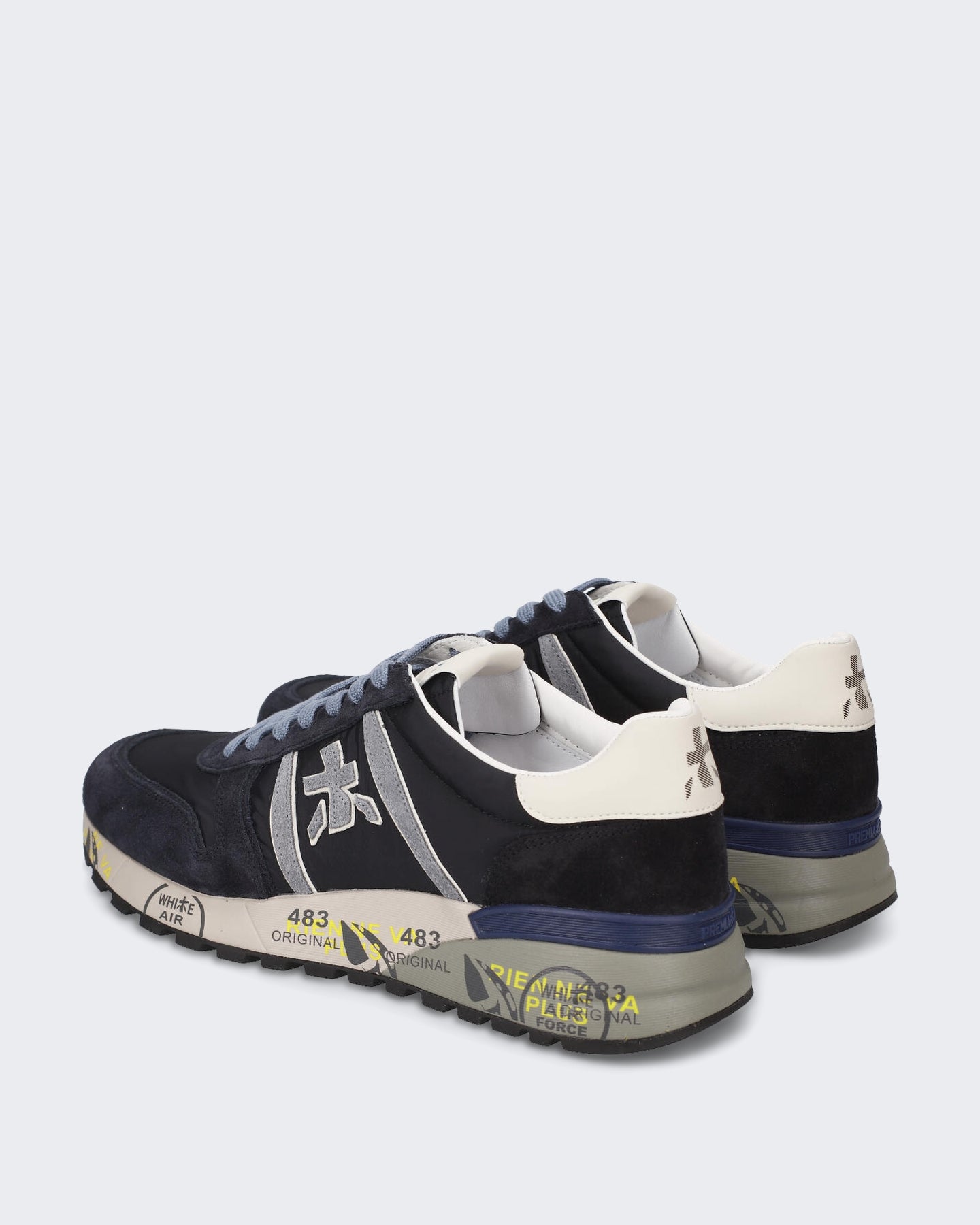 Heren Leren sneaker met vetersluiting Blauw