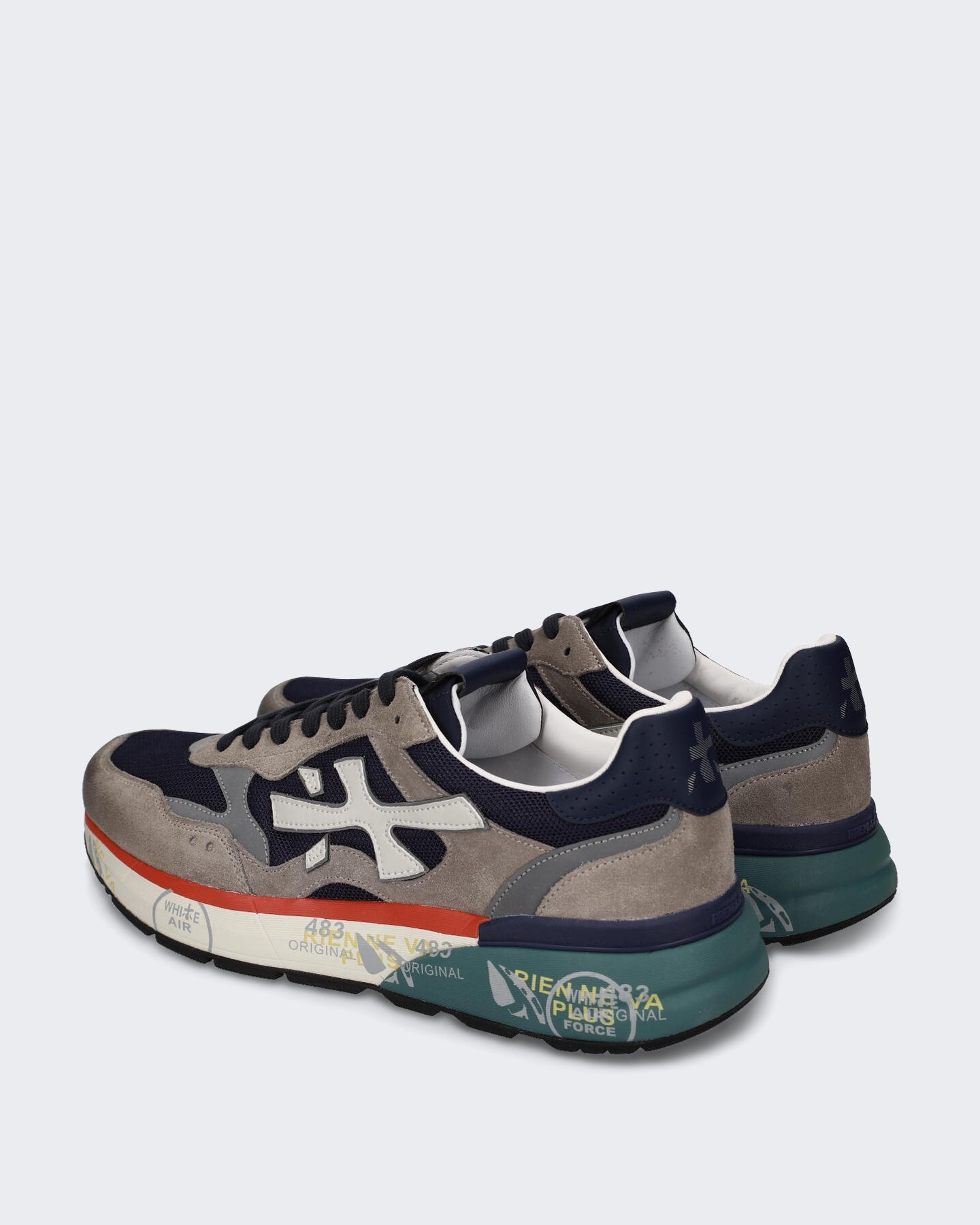Heren Sneaker met blauw grijs en rood kleurblok