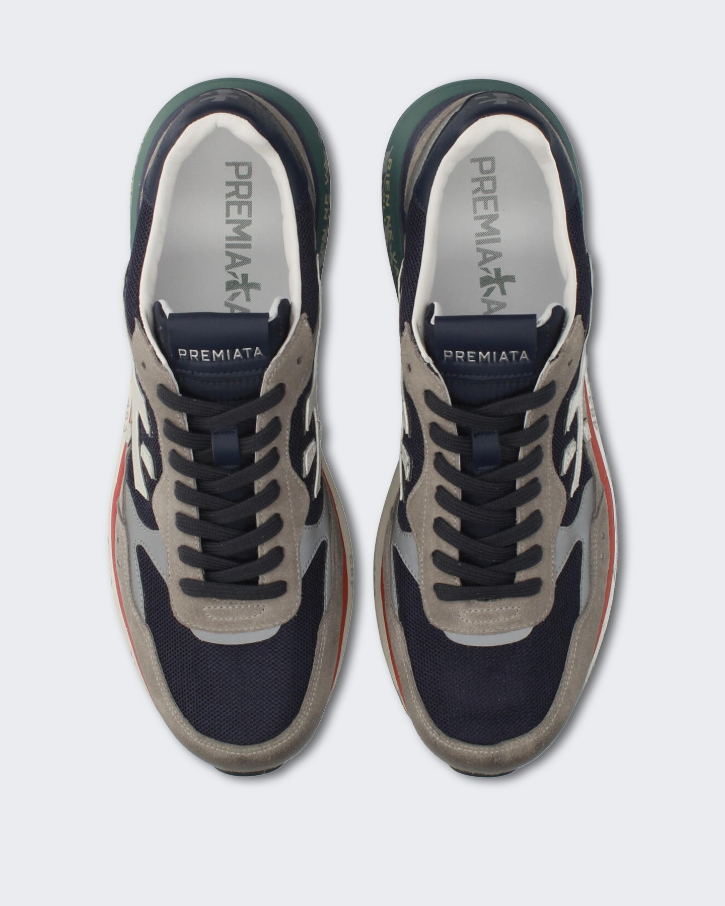 Heren Sneaker met blauw grijs en rood kleurblok