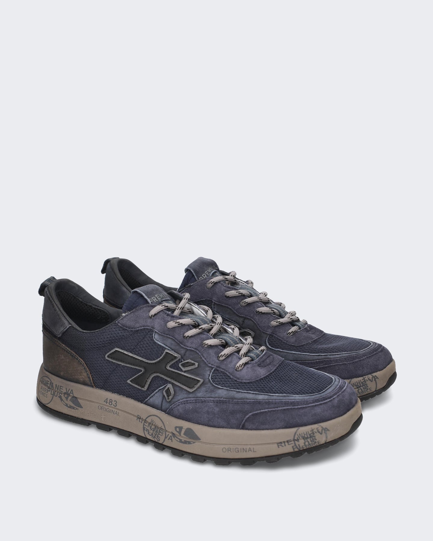 Heren Donkerblauwe sneaker met vetersluiting Blauw