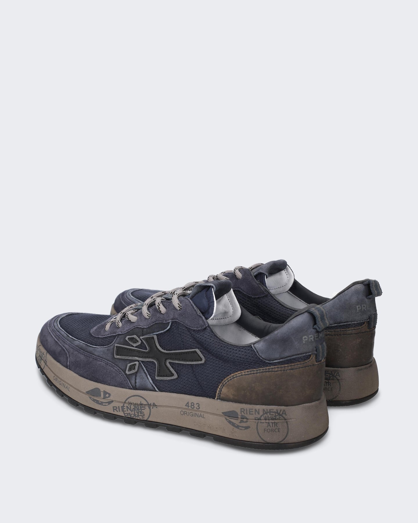 Heren Donkerblauwe sneaker met vetersluiting Blauw