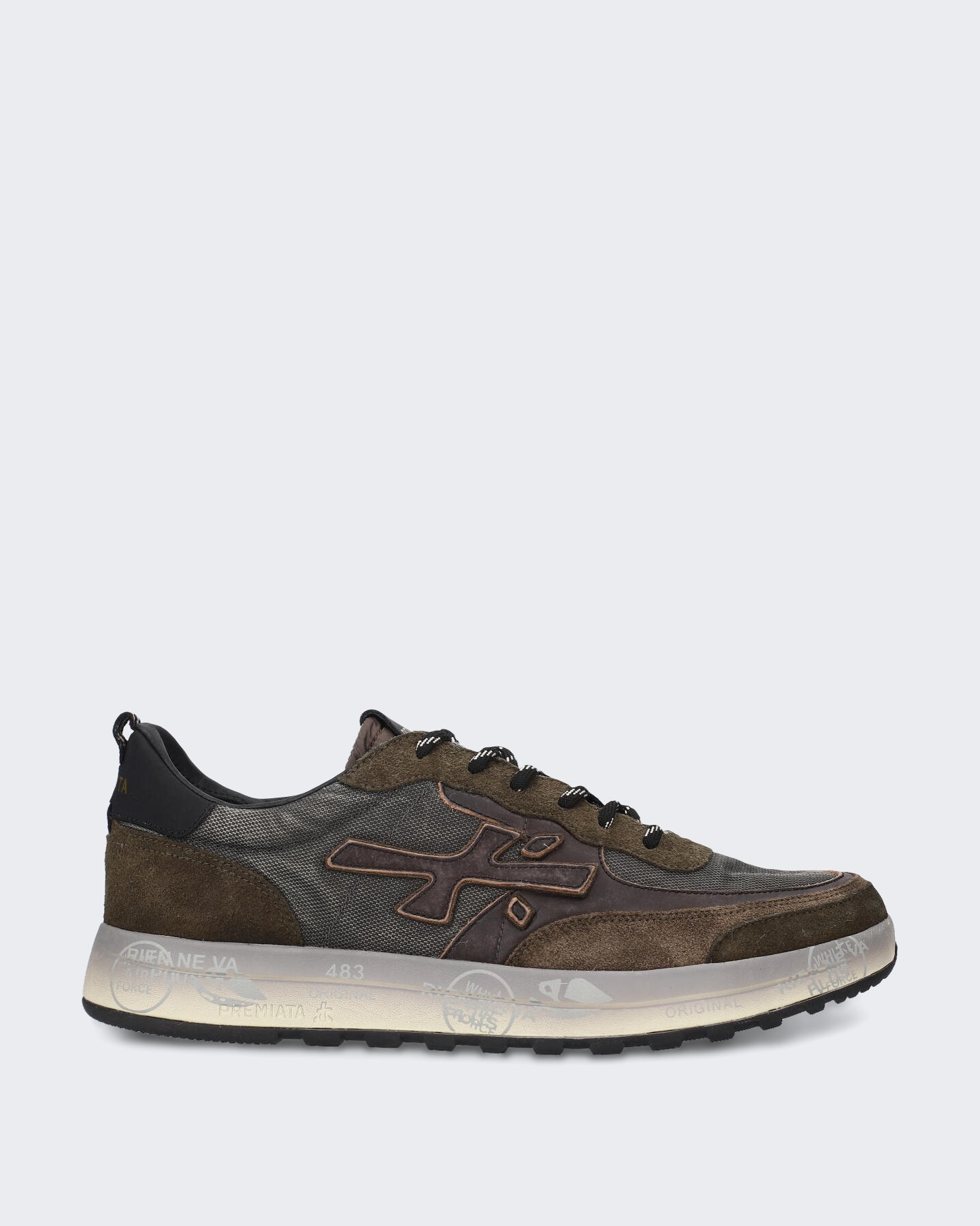 Heren Leren sneaker met multicolor details Bruin