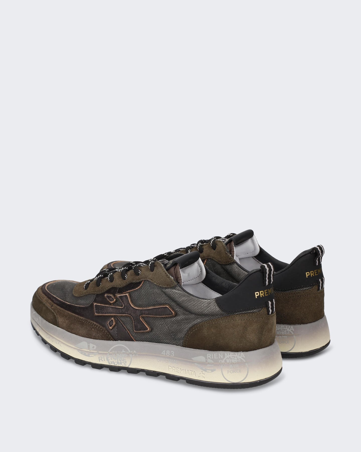 Heren Leren sneaker met multicolor details Bruin