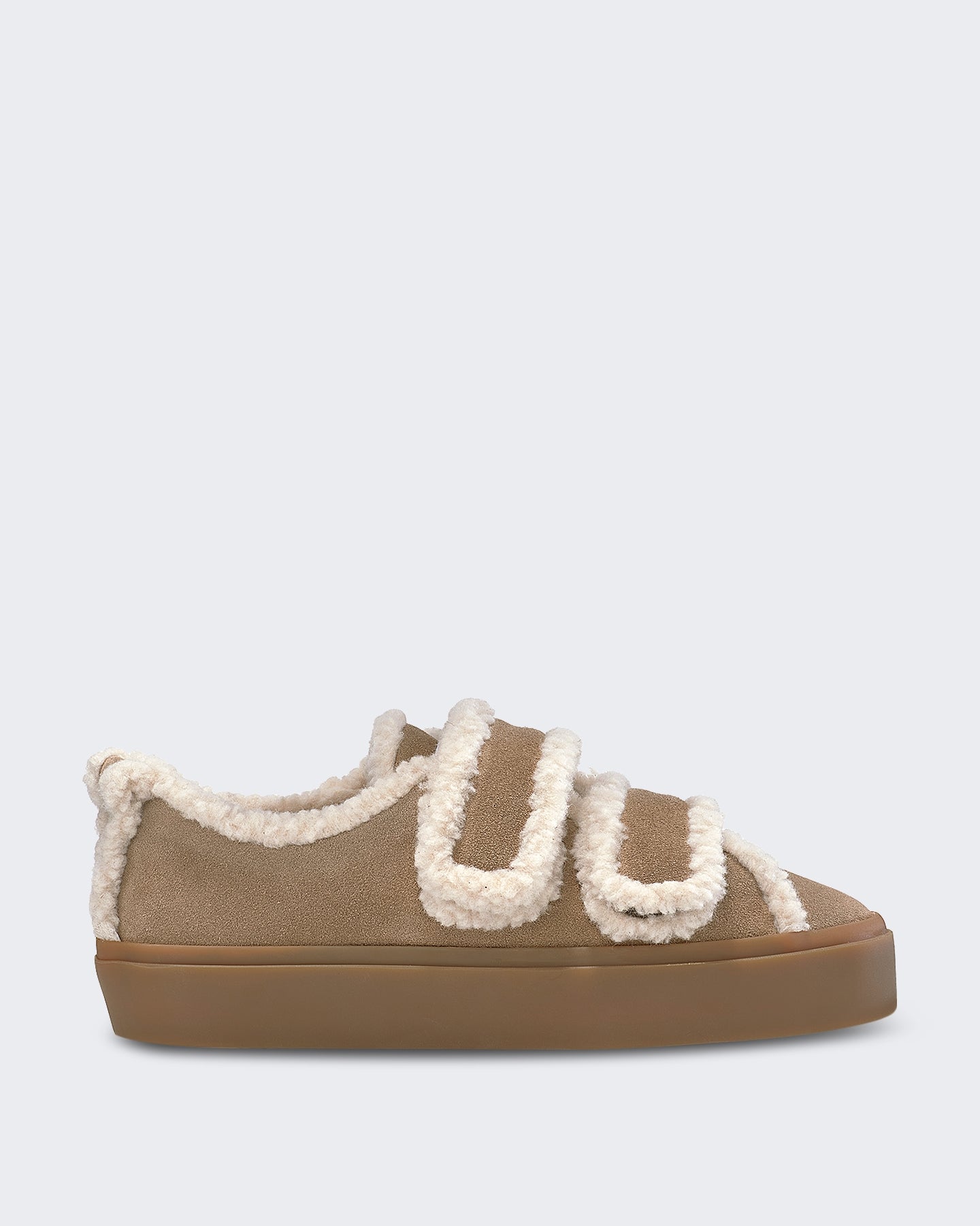 Dames Lage laars met shearling en klittenband Beige
