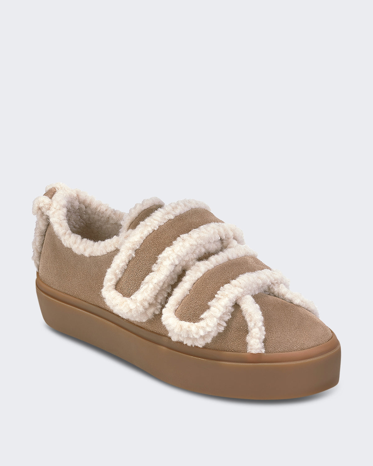 Dames Lage laars met shearling en klittenband Beige