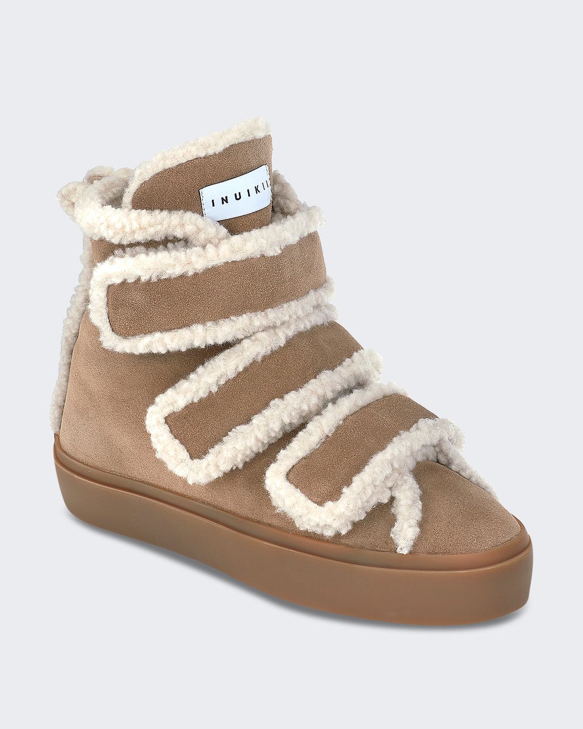 Damen Wedge Stiefel met shearling en klittenband Beige