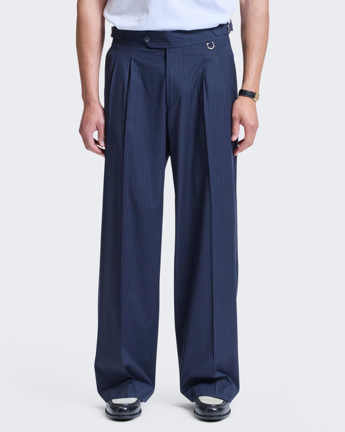 Herren Tailored Baggy Pants Pinstripe Blue