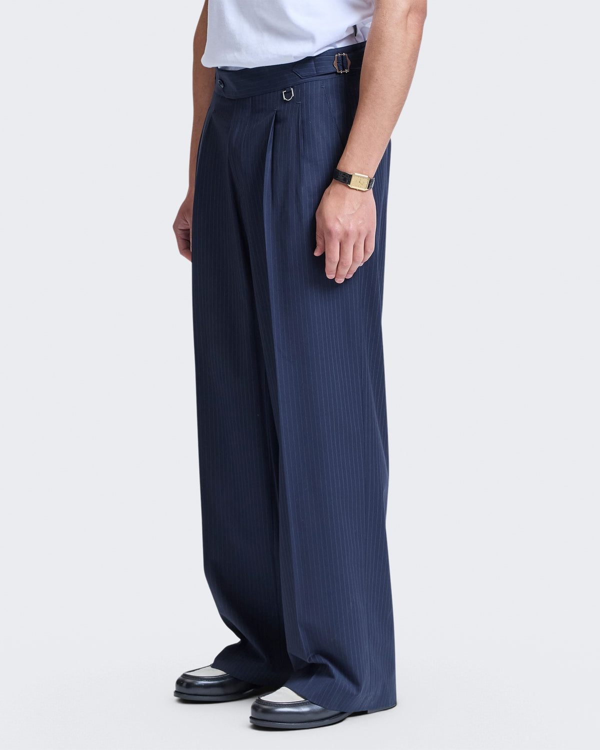 Herren Tailored Baggy Pants Pinstripe Blue