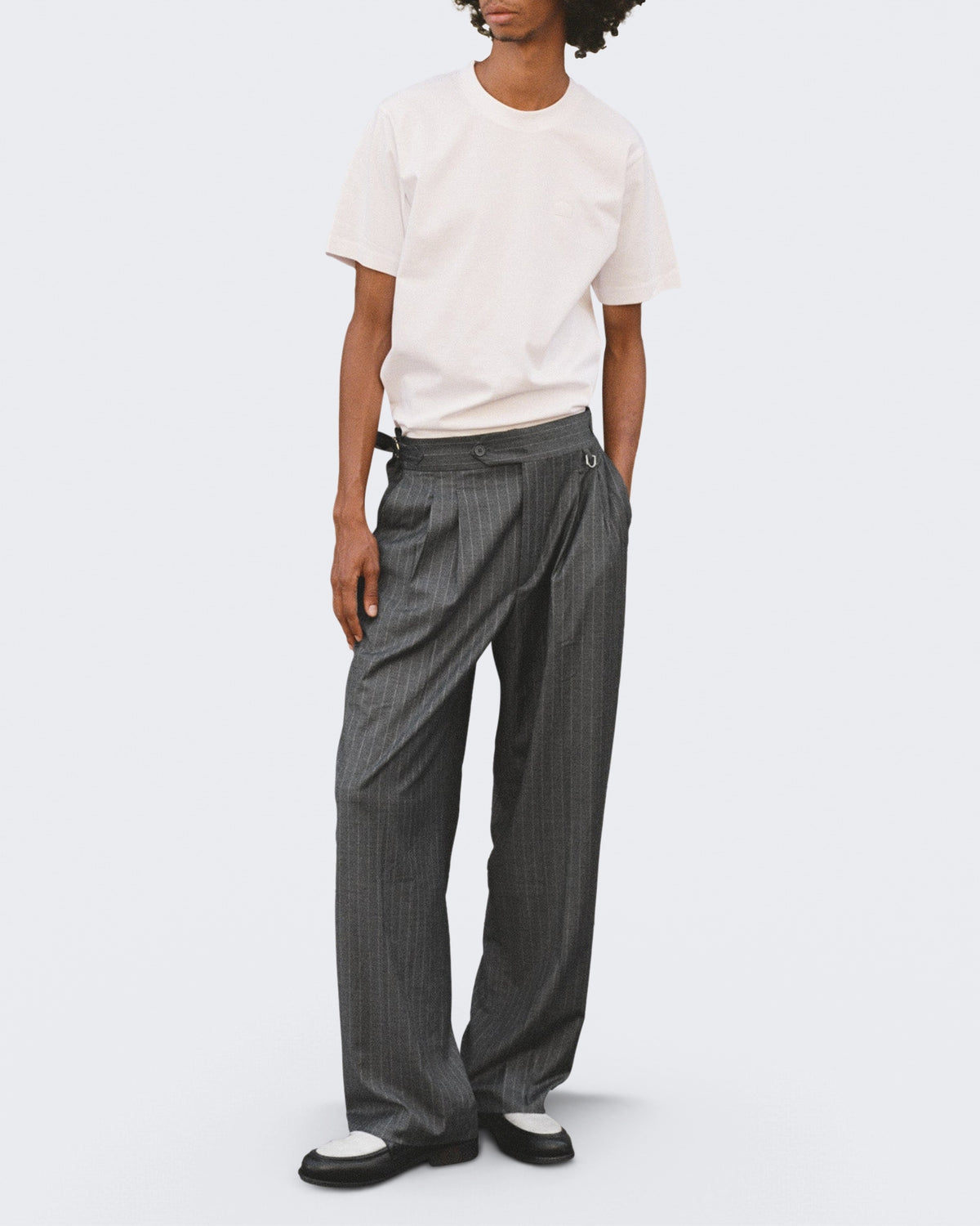 Herren Tailored Baggy Pants Pinstripe Grey