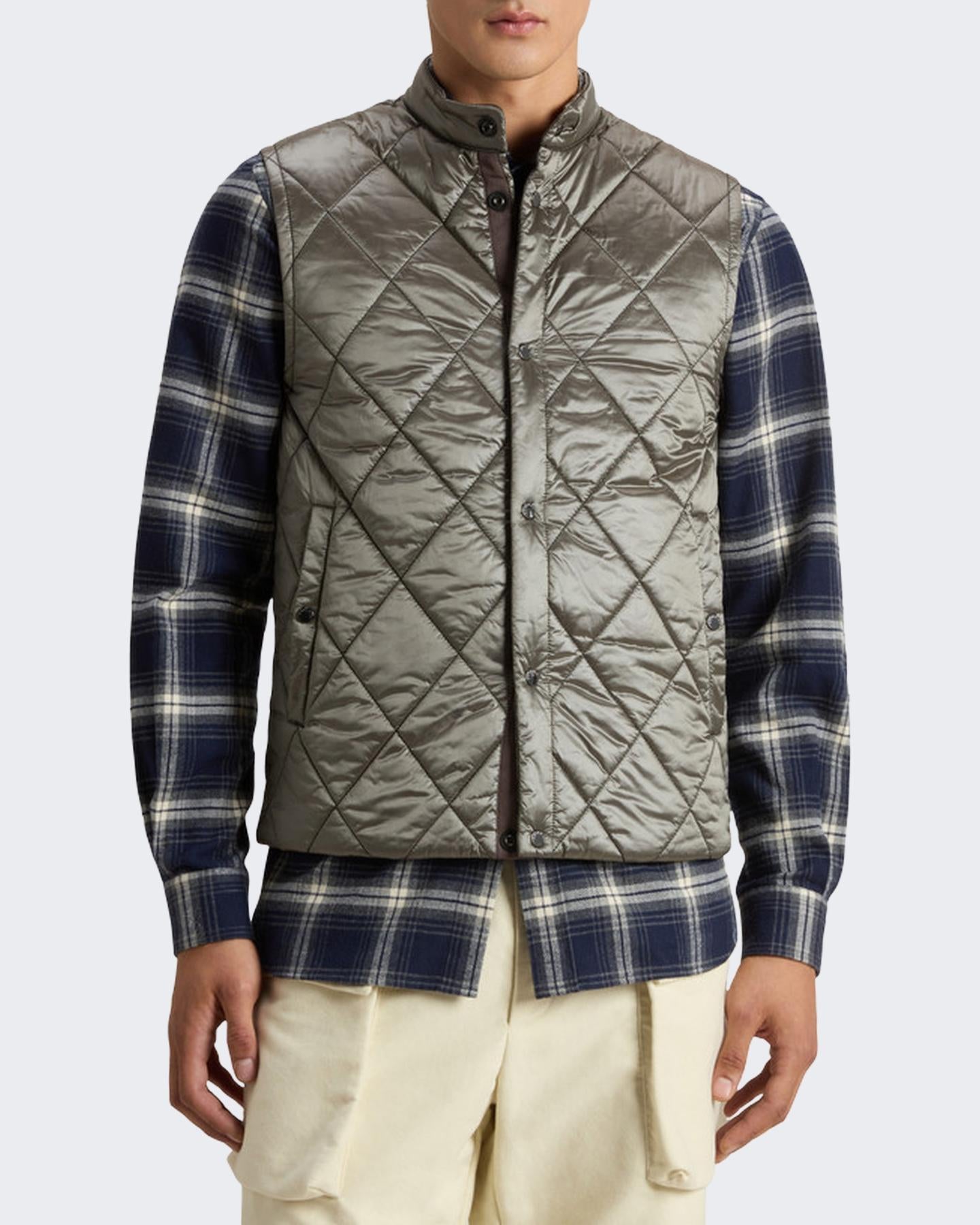 Heren Black Yarn Nylon Vest Grijs