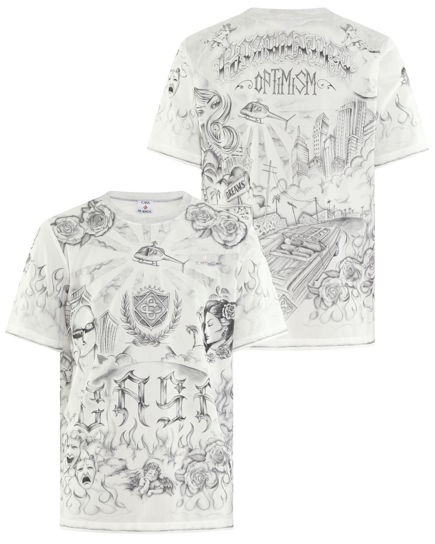 Heren Tattoo Mesh T-Shirt Wit