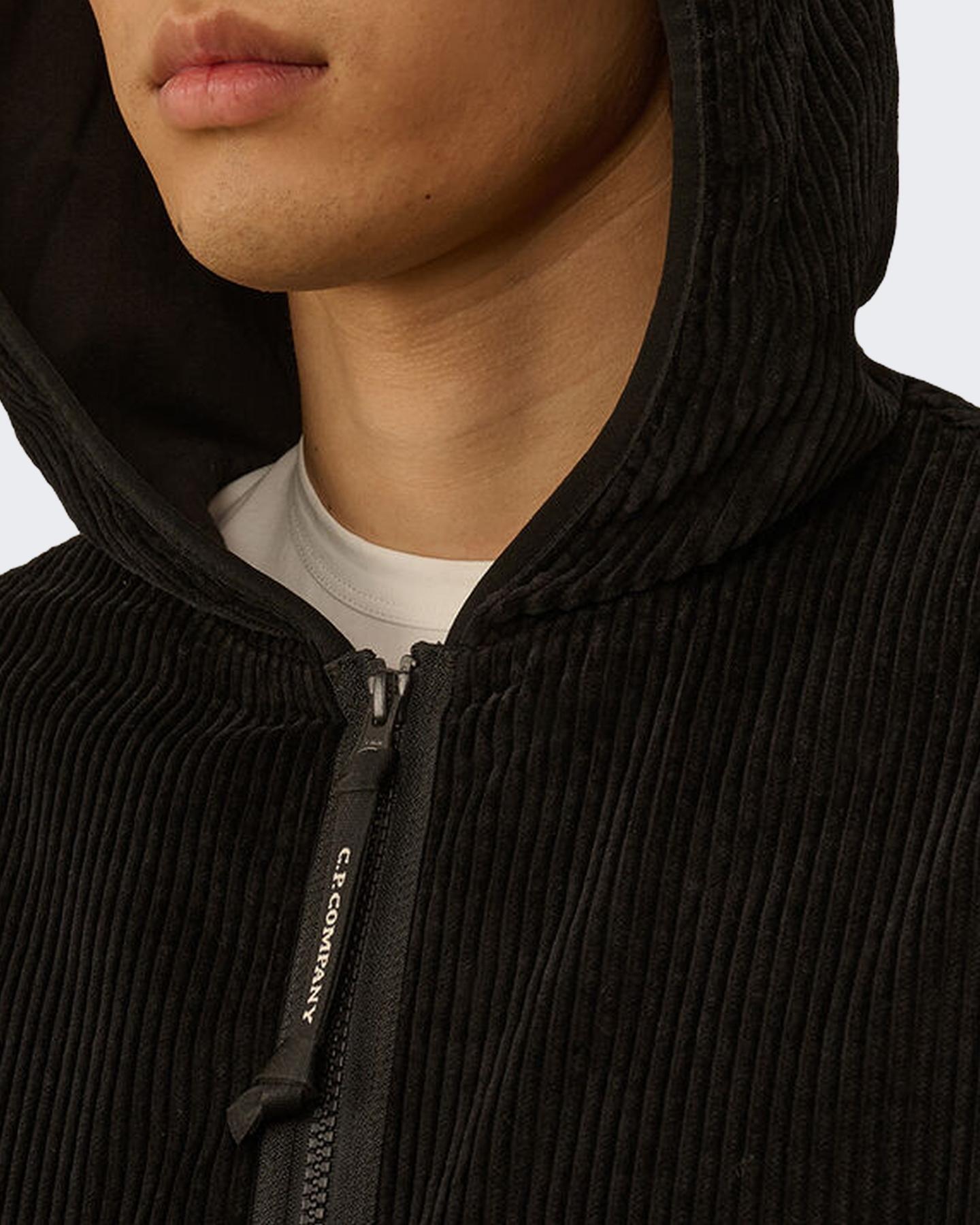 Heren Curduroy Zip Hooded Zwart