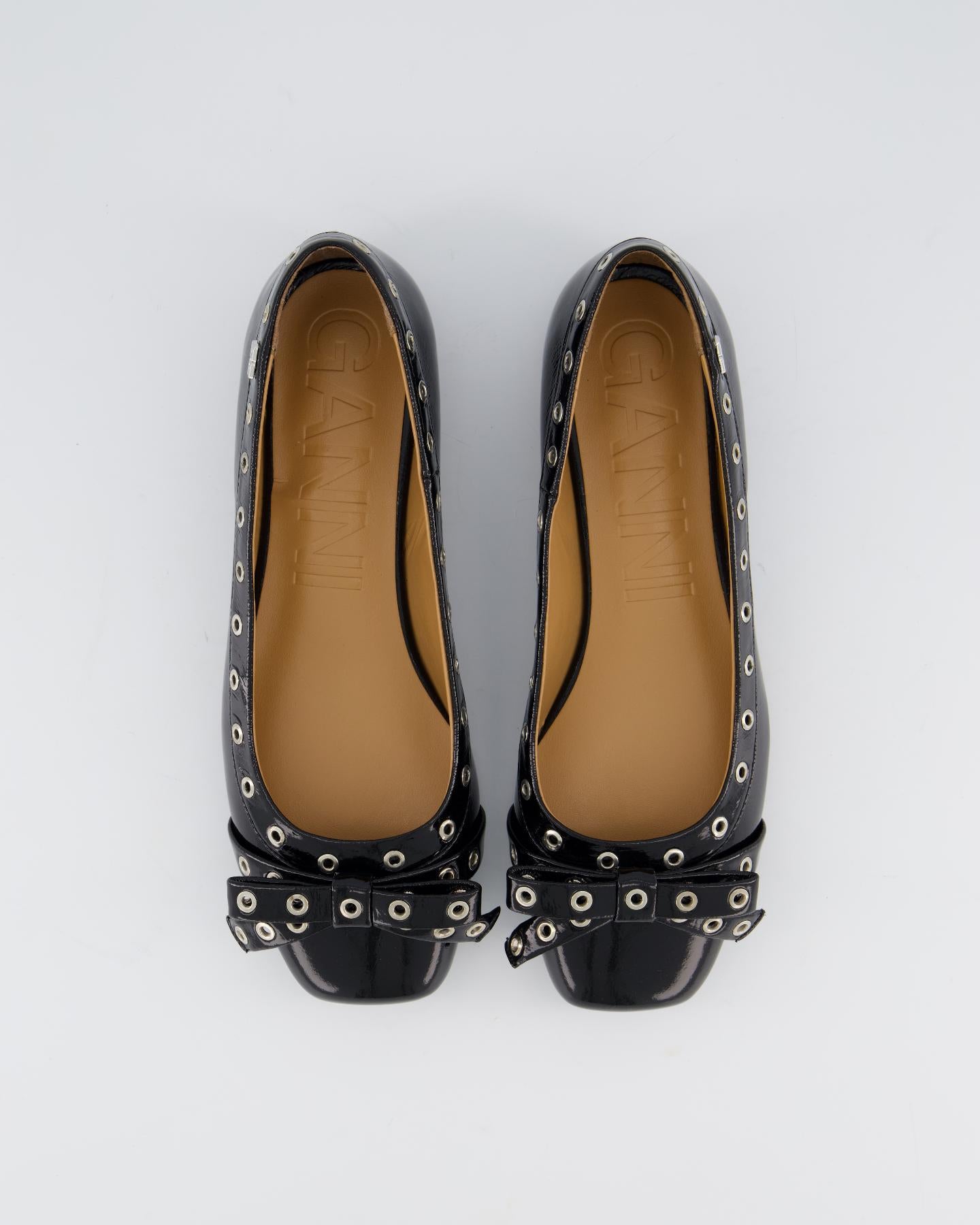 Dames Eyelet Bow Ballerina Zwart