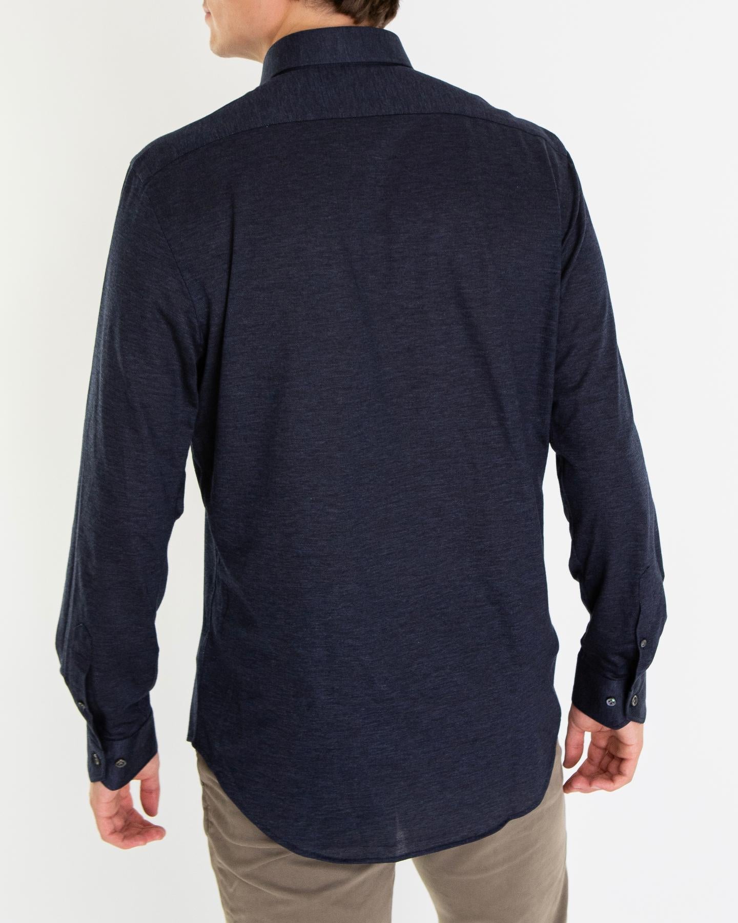 Heren Buttoned Knitshirt Blauw