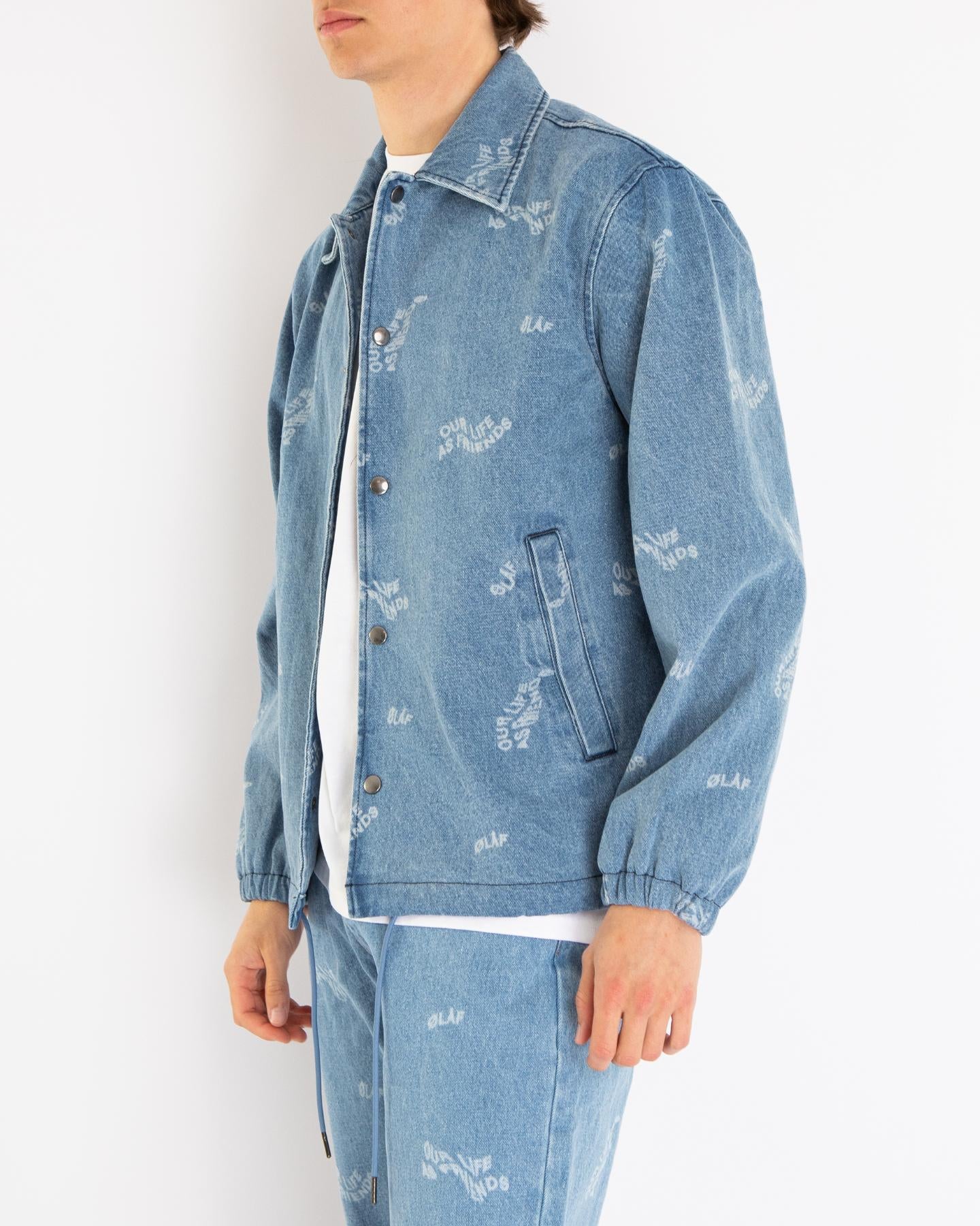 Heren Wavy Aop Denim Jacket Blauw