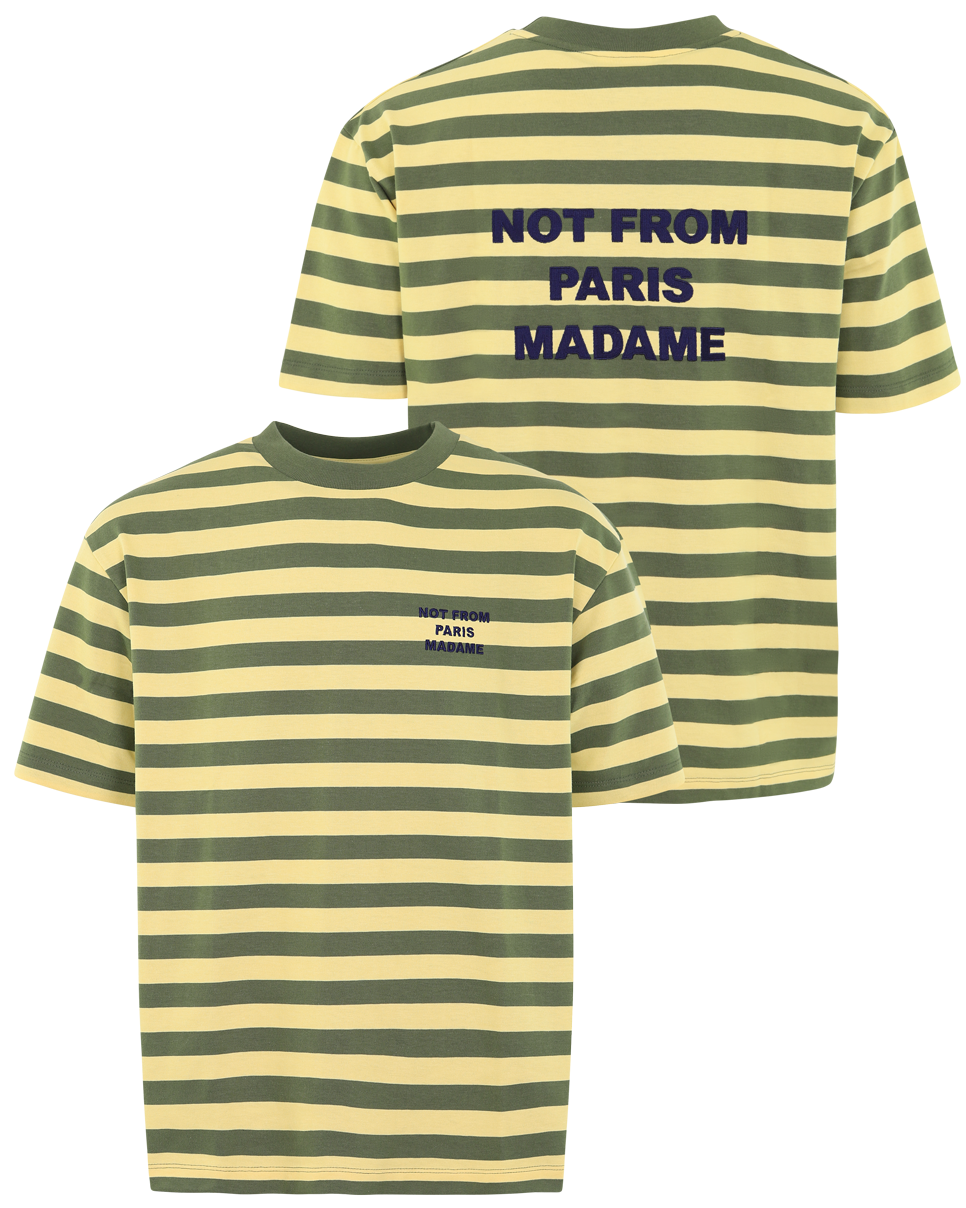 Heren Slogan Rayè T-Shirt Groen/Geel