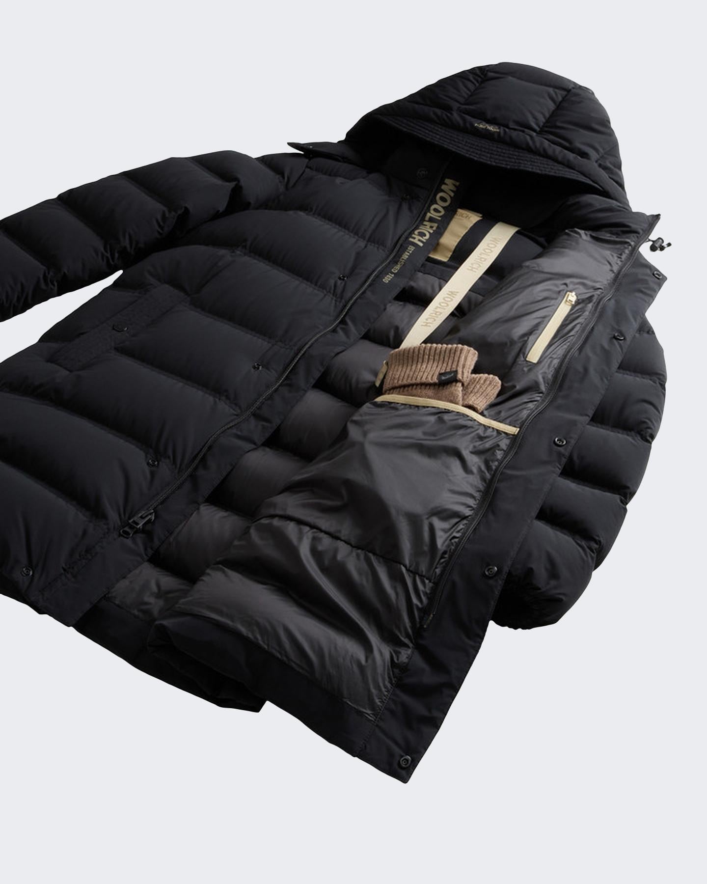 Heren Matt Stretch Long Puffer Zwart