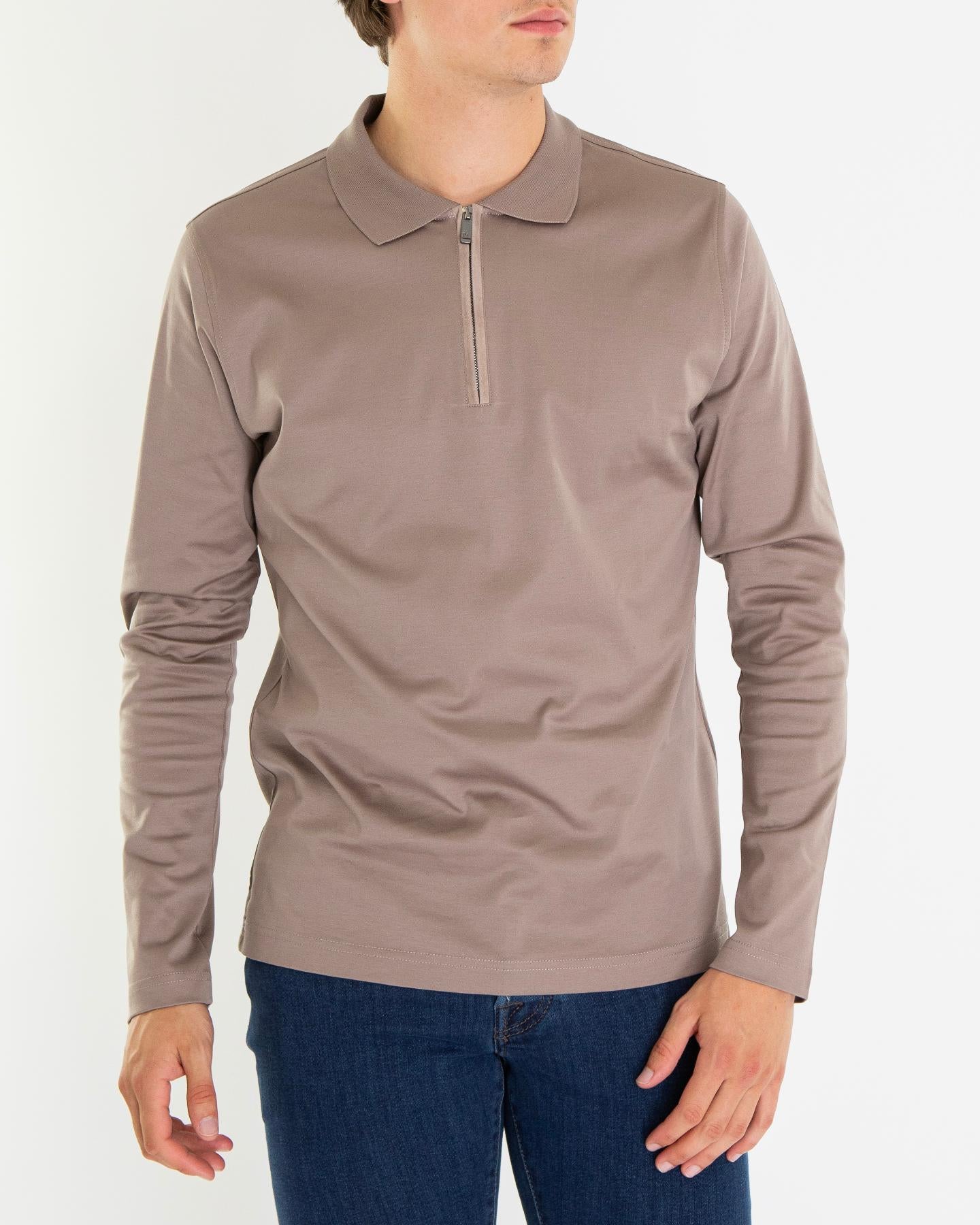 Heren Half Zip Polo Bruin