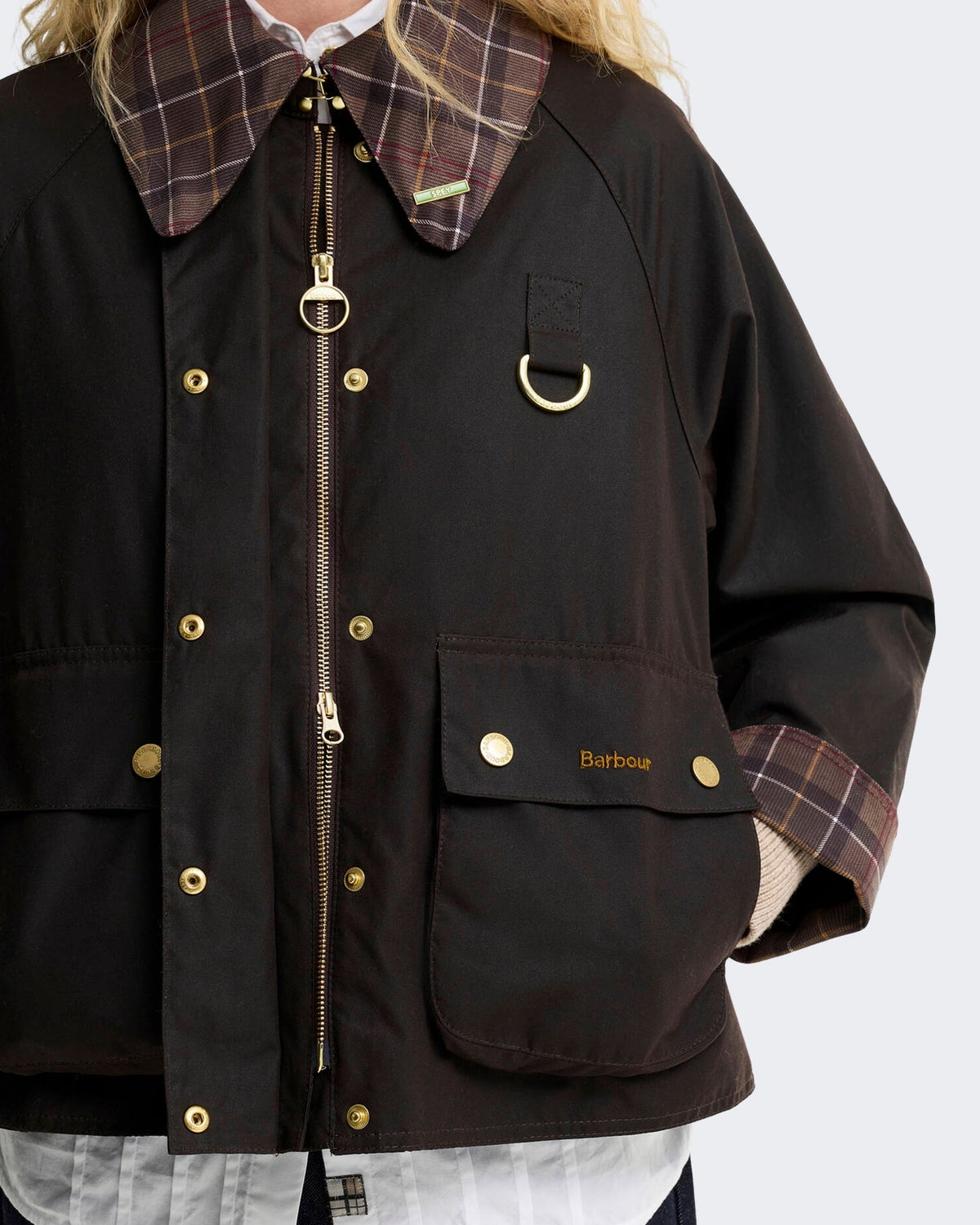 Barbour Dames Spey waxjas met tartan kraag Bruin - Eleganza.nl