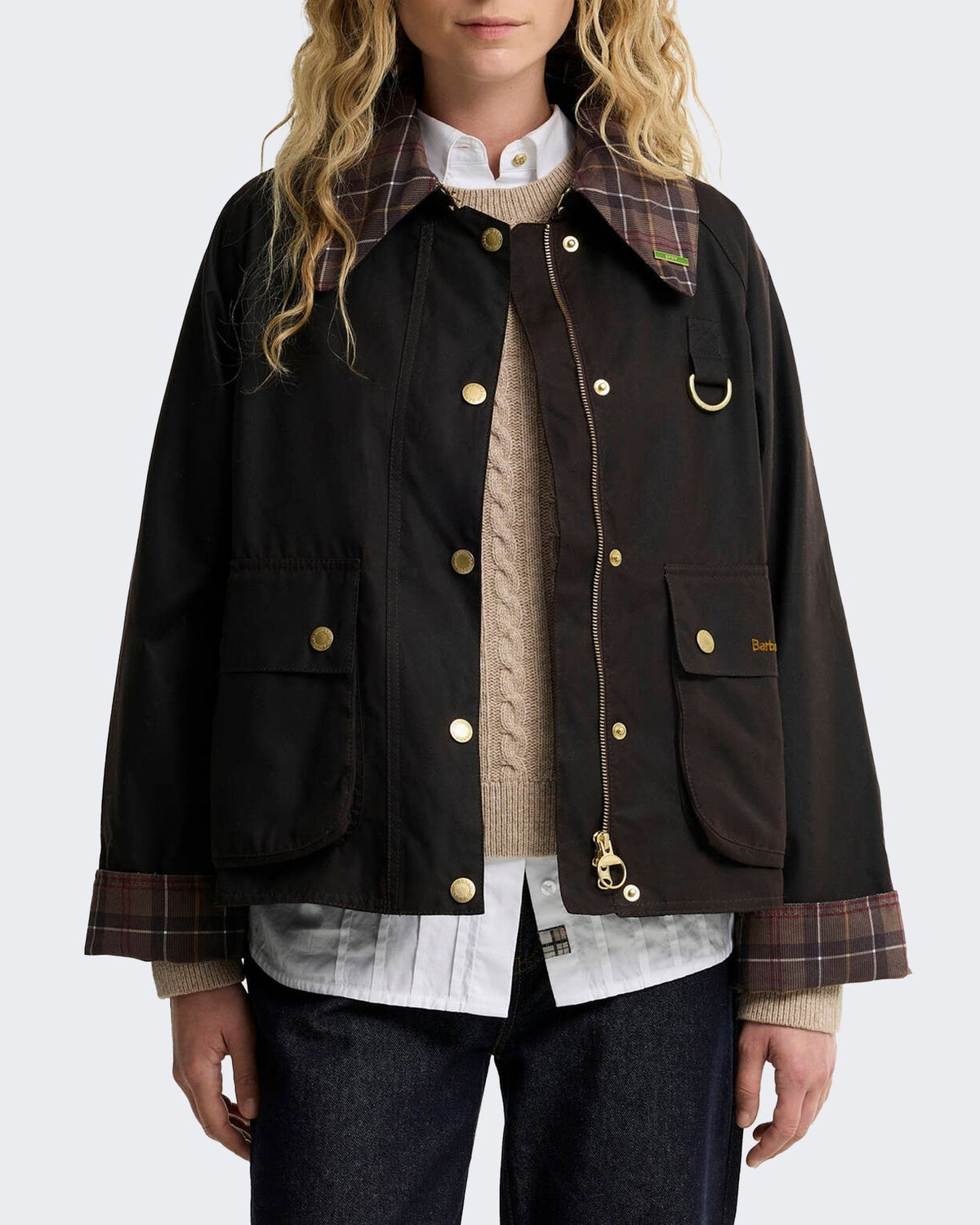Barbour Dames Spey waxjas met tartan kraag Bruin - Eleganza.nl
