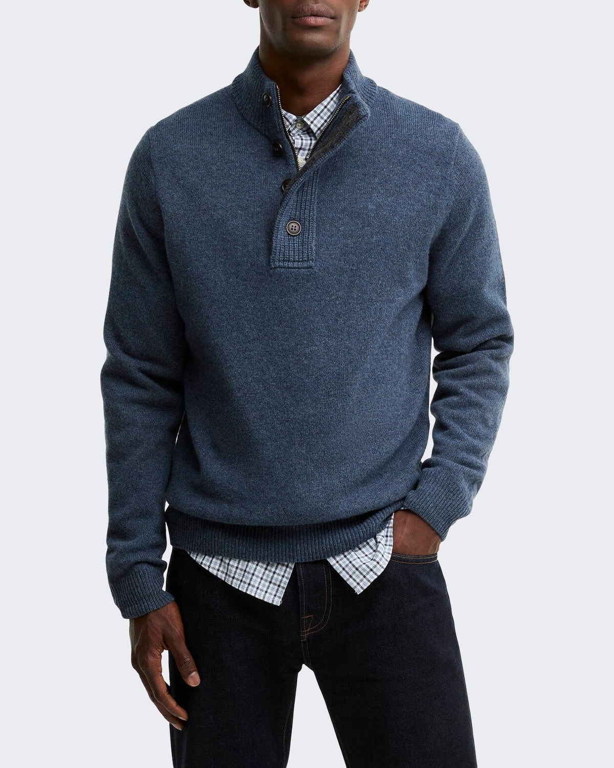 Barbour Heren Essential gebreide trui met halve rits Donkerindigo - Eleganza.nl