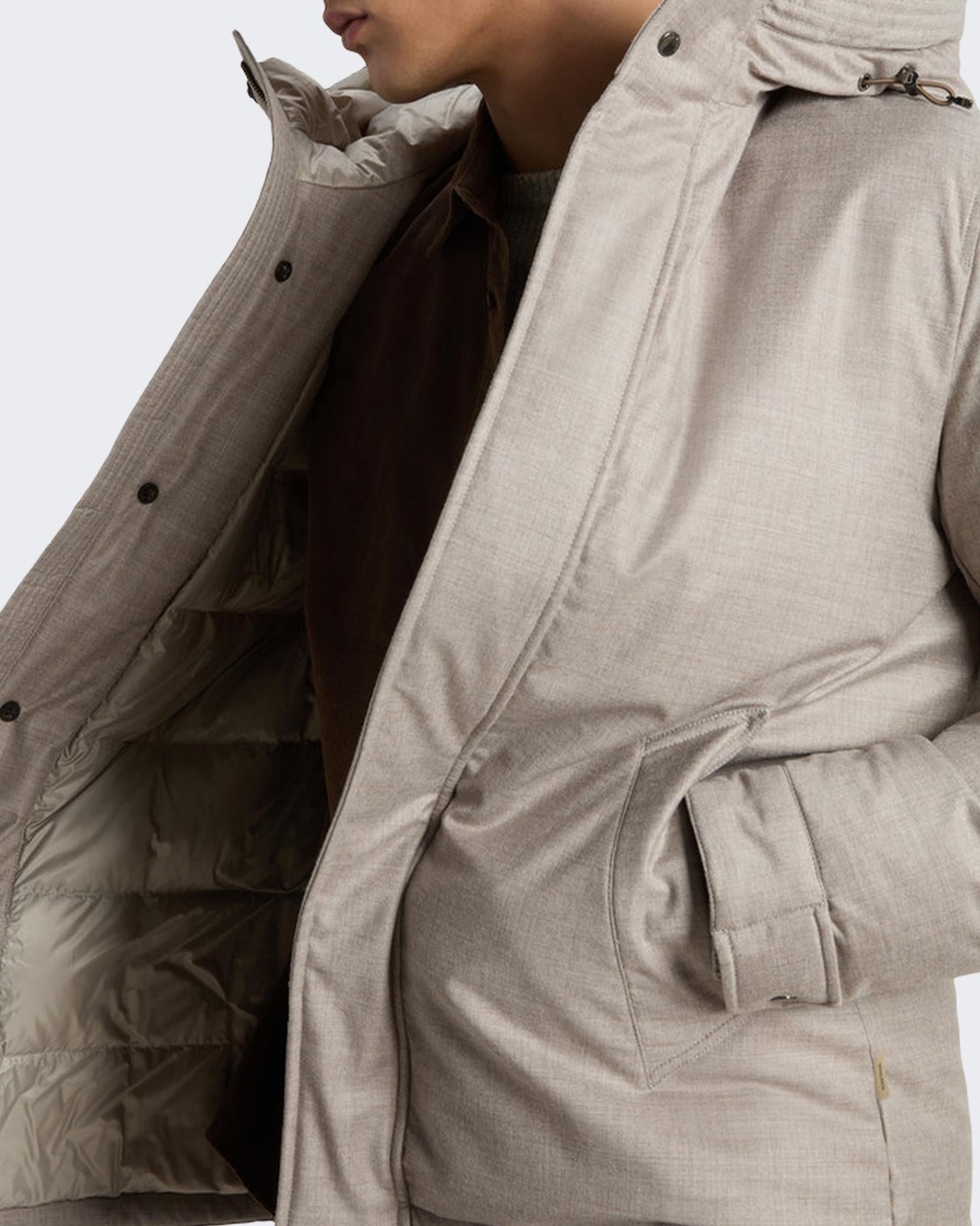 Heren Wool Silk Short Parka Beige
