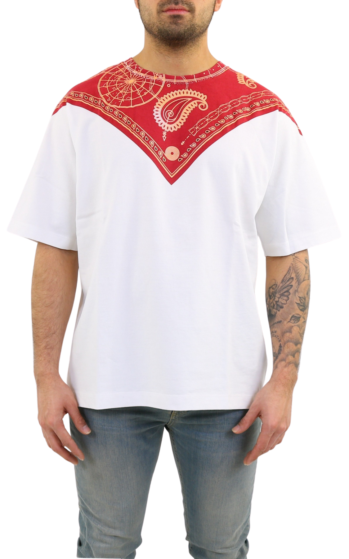Heren Bandana Over T-Shirt White Red