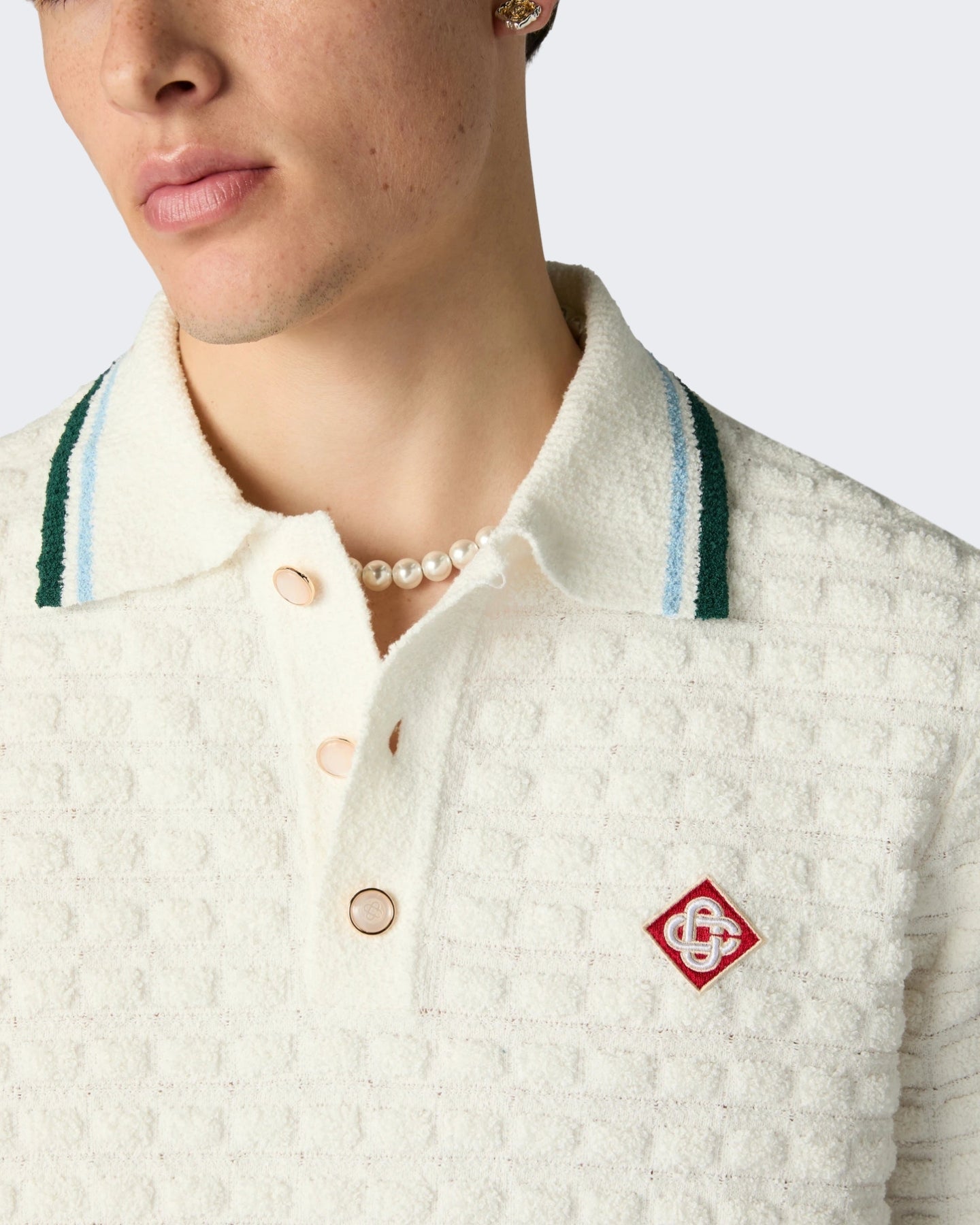 Casablanca Heren Boucle Short Sleeve Polo Wit - Eleganza.nl