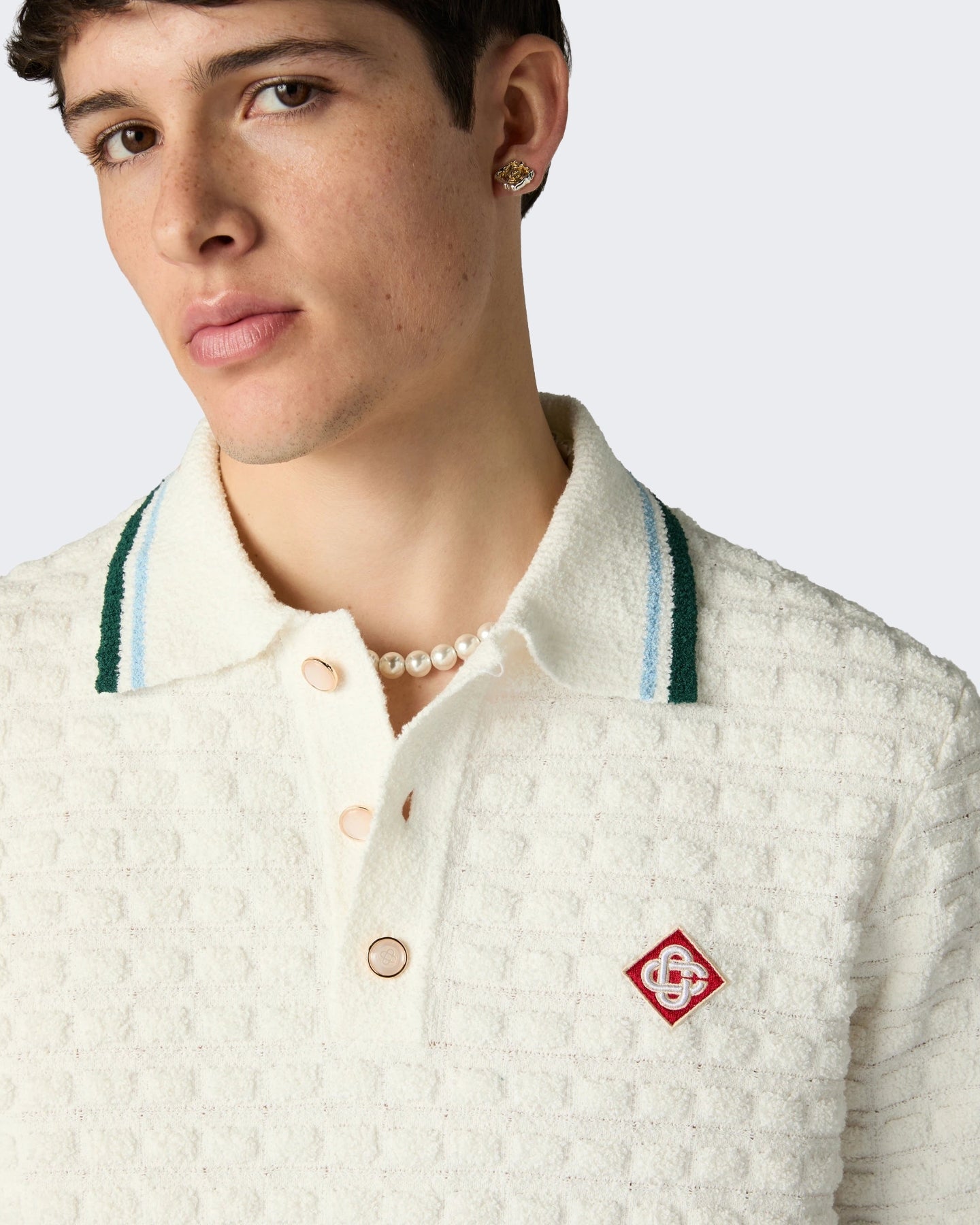 Casablanca Heren Boucle Short Sleeve Polo Wit - Eleganza.nl