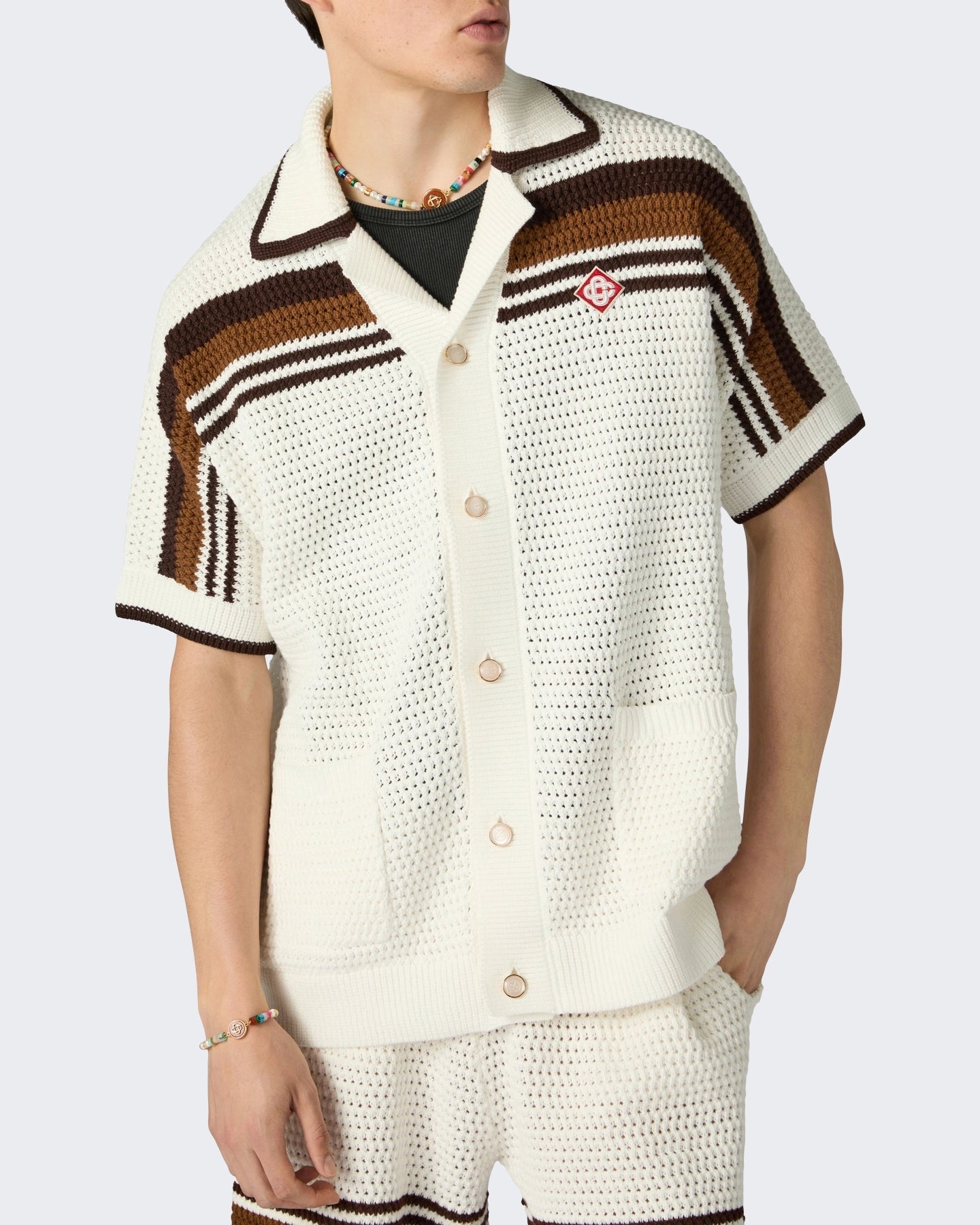 Casablanca Heren Crochet Short Sleeve Shirt Wit - Eleganza.nl