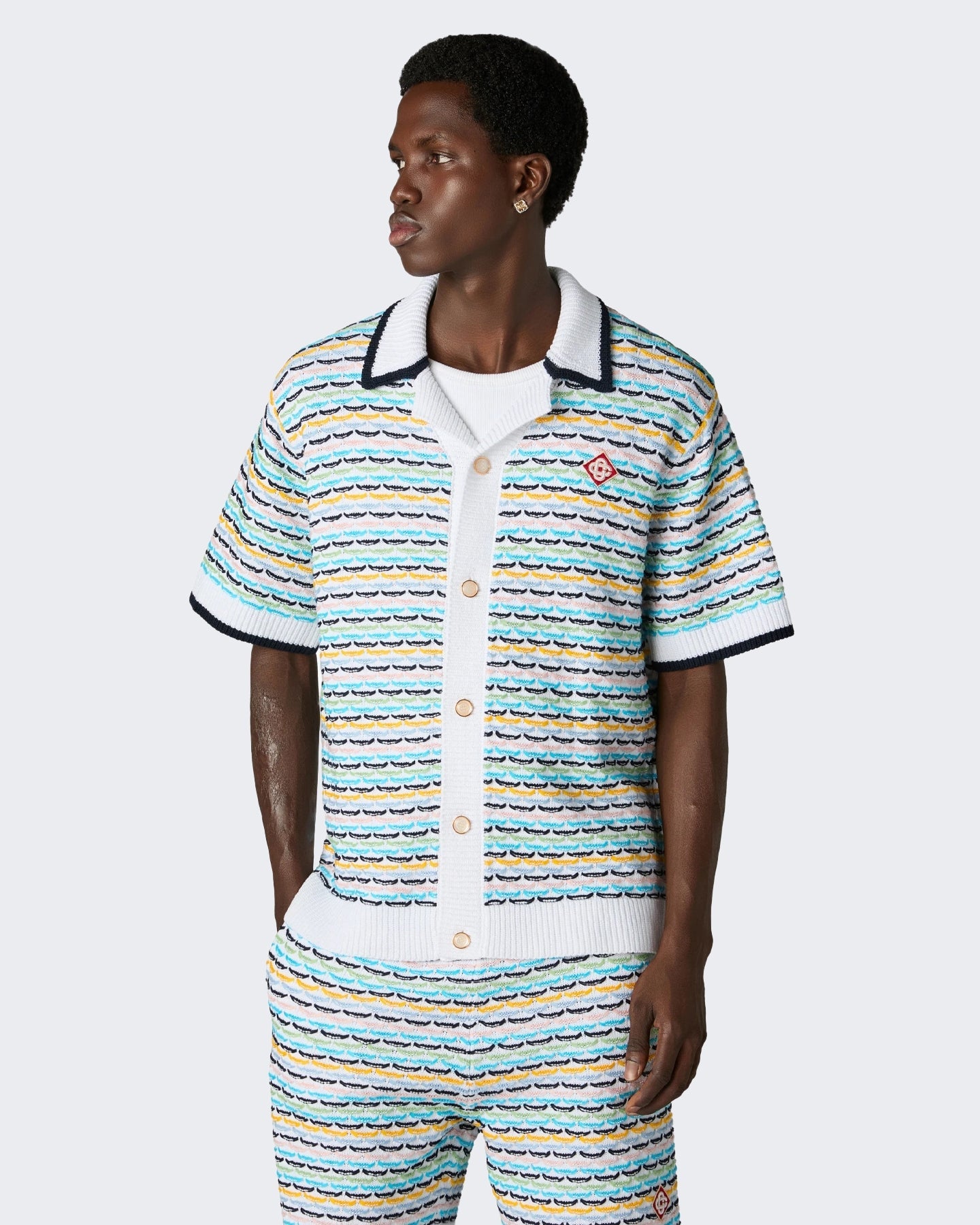 Casablanca Heren Tuck Stitch Short Sleeve Shirt Multi - Eleganza.nl