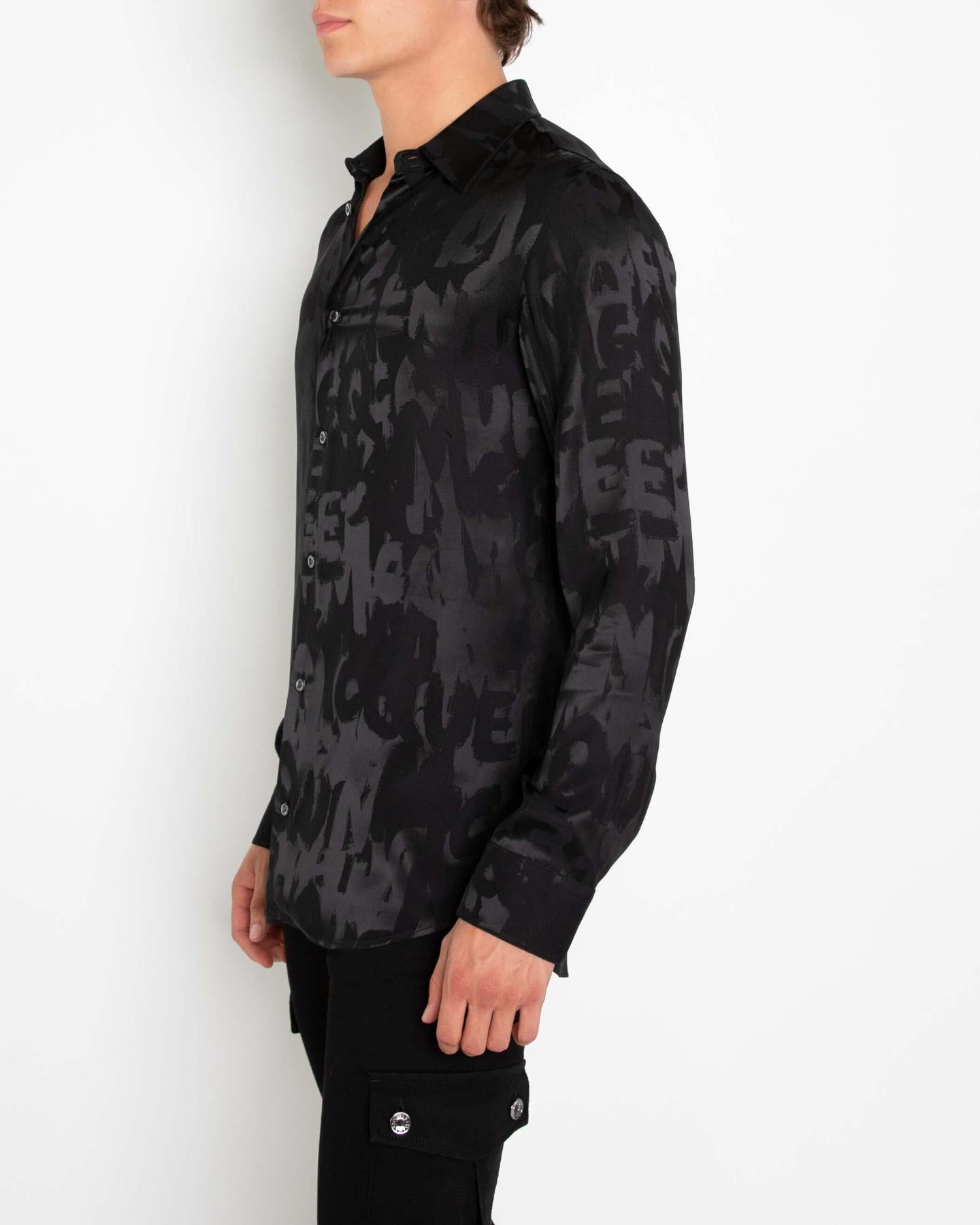 Heren Graffiti Casual Shirt Zwart