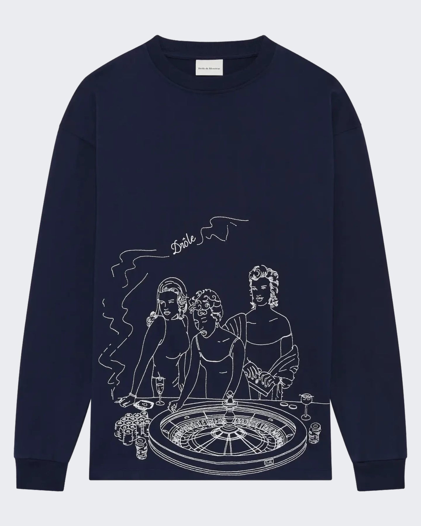 Drole De Monsieur Heren Longsleeve t-shirt met casino print Blauw - Eleganza.nl