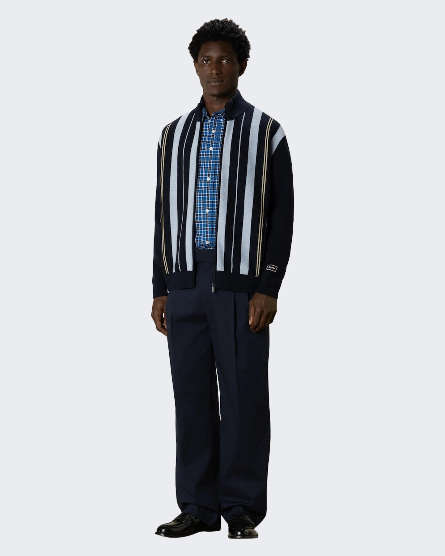 Drole De Monsieur Heren Striped Zipped Knit Jacket Blauw - Eleganza.nl