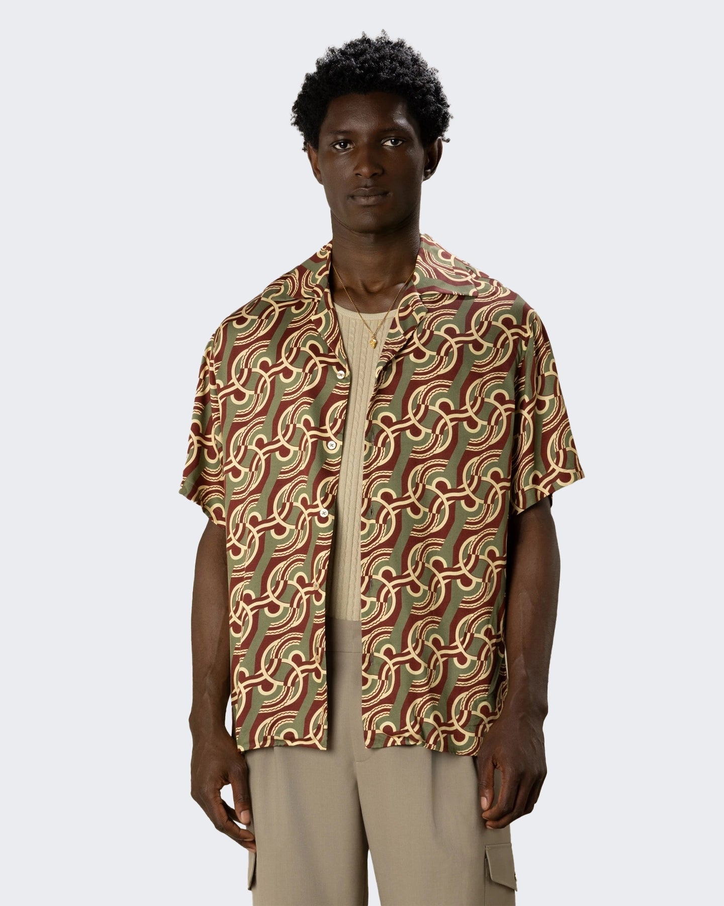 Drole De Monsieur Heren Viscose Chain Link Monogram Shirt Zwart - Eleganza.nl