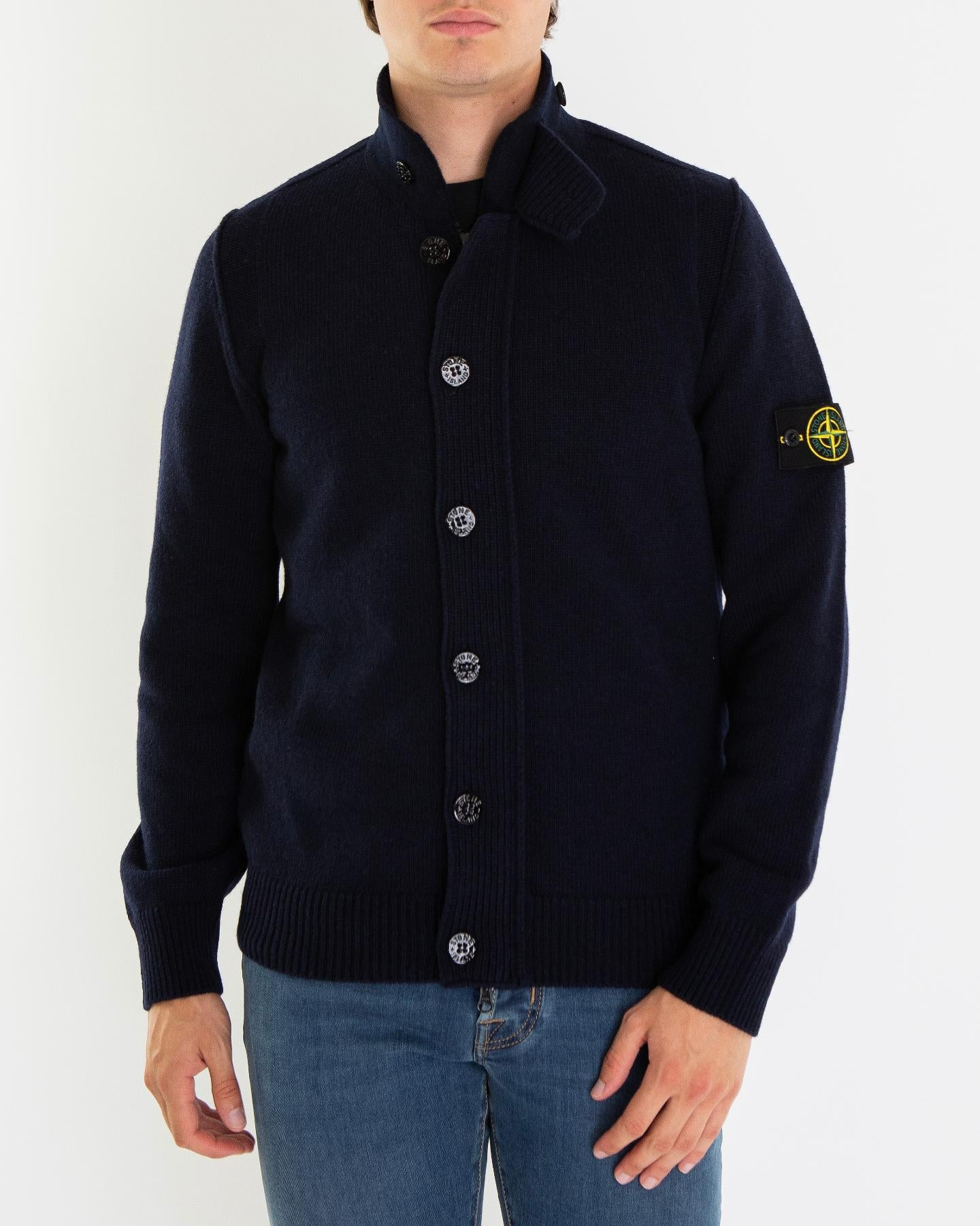 Heren Logo Patch Knit Cardigan Blauw