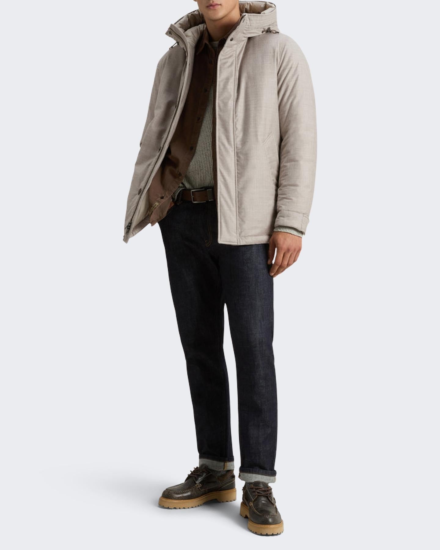 Heren Wool Silk Short Parka Beige