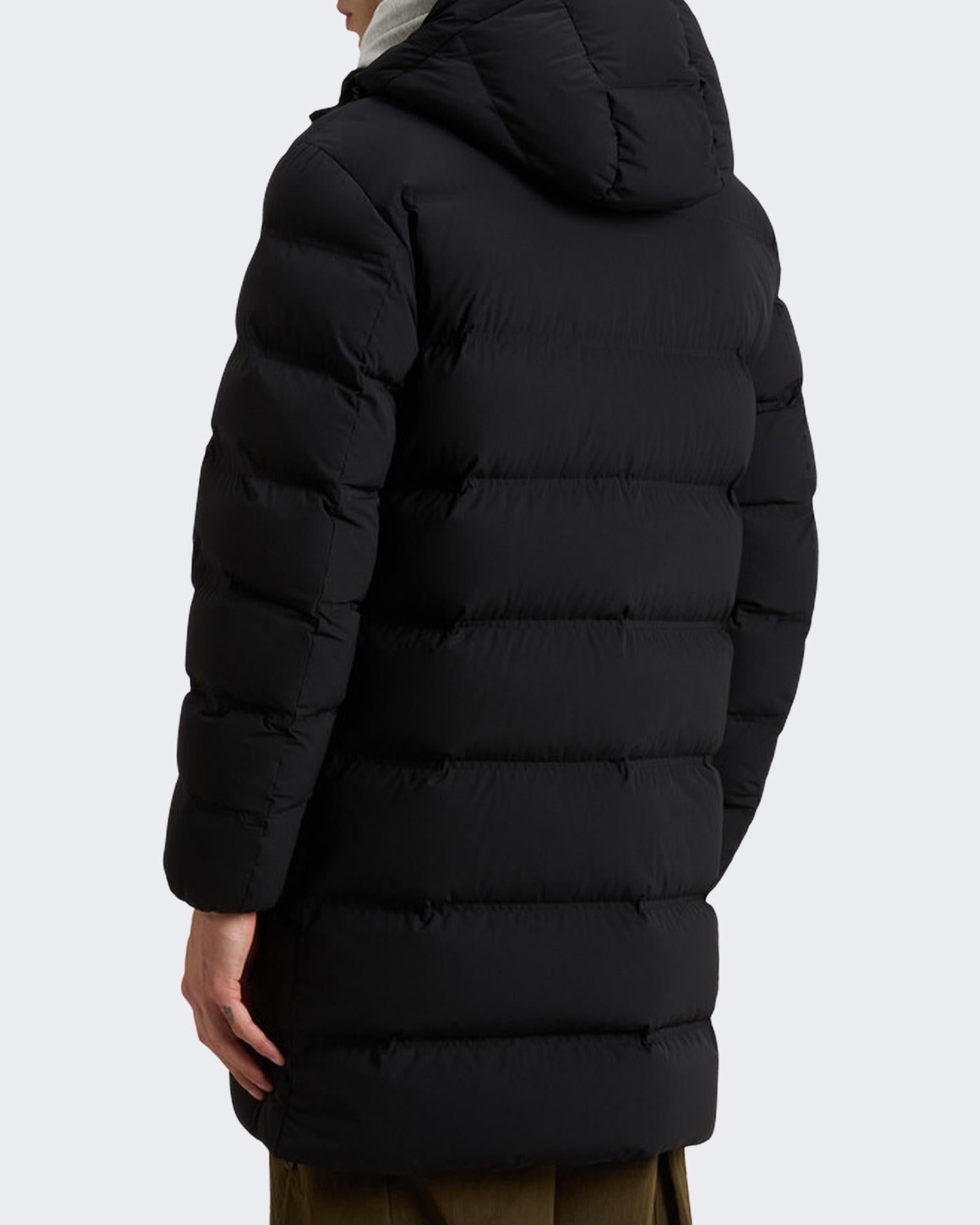Heren Matt Stretch Long Puffer Zwart