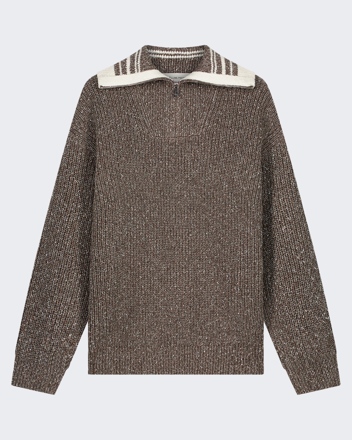 Filling Pieces Heren Chunky gebreide sweater met rits en visgraatvlecht Off White - Eleganza.nl