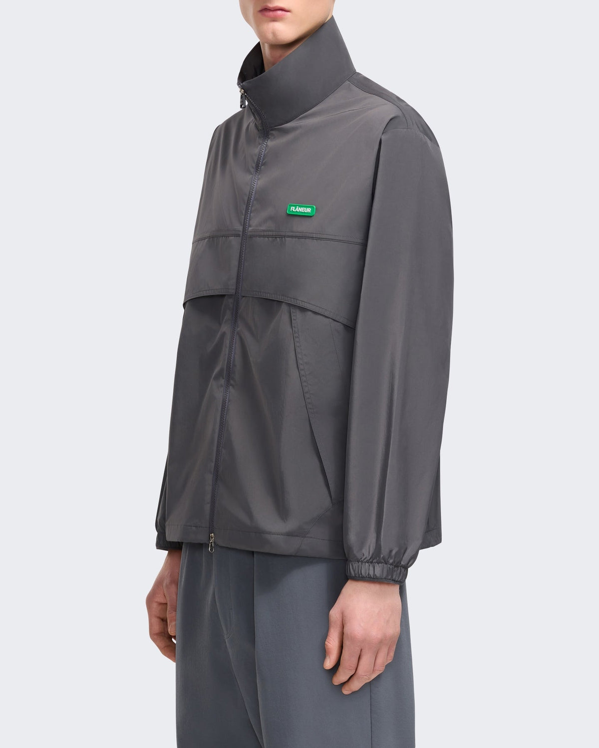 FLÂNEUR Heren Badge track jacket met embleem Grijs - Eleganza.nl