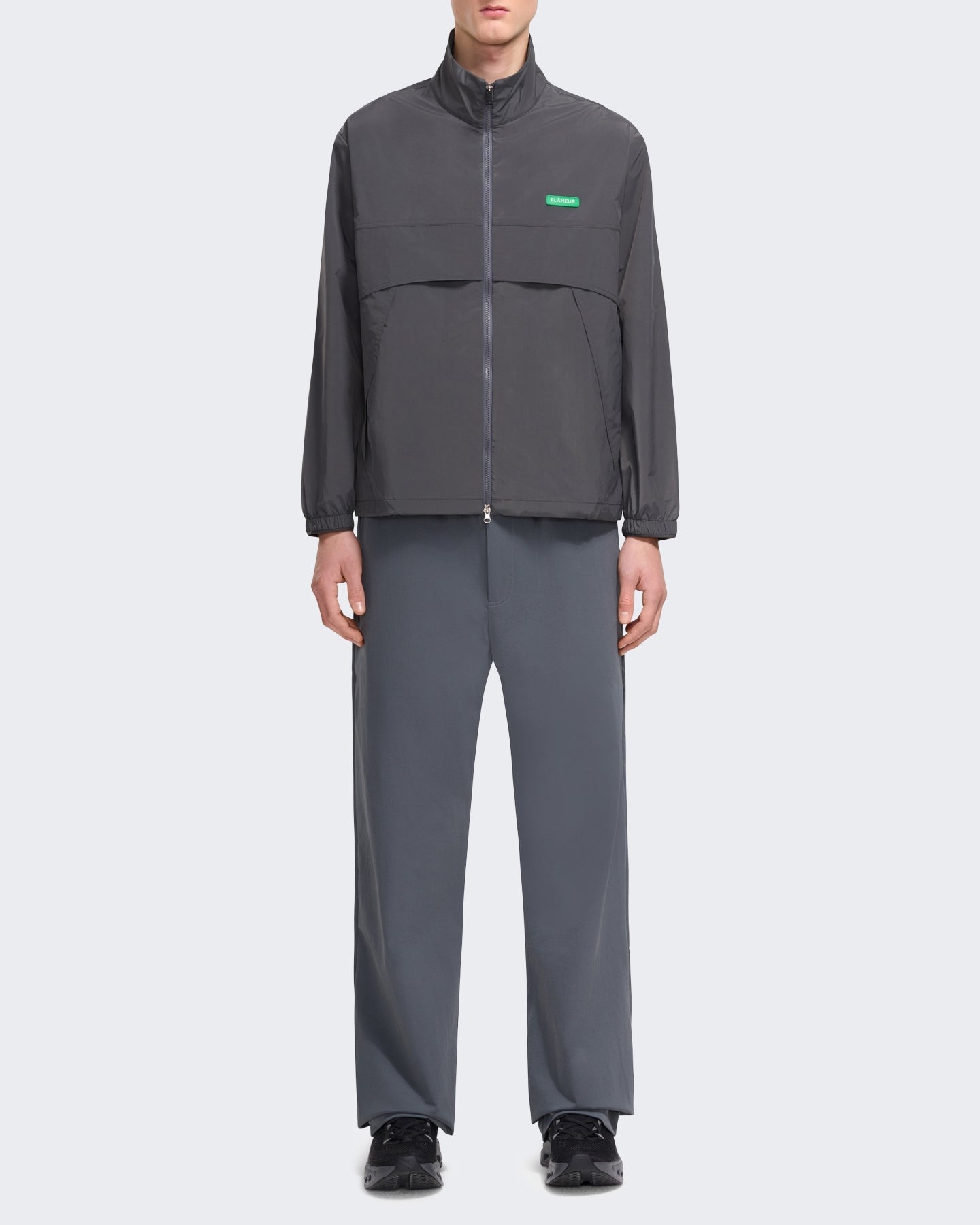 FLÂNEUR Heren Badge track jacket met embleem Grijs - Eleganza.nl