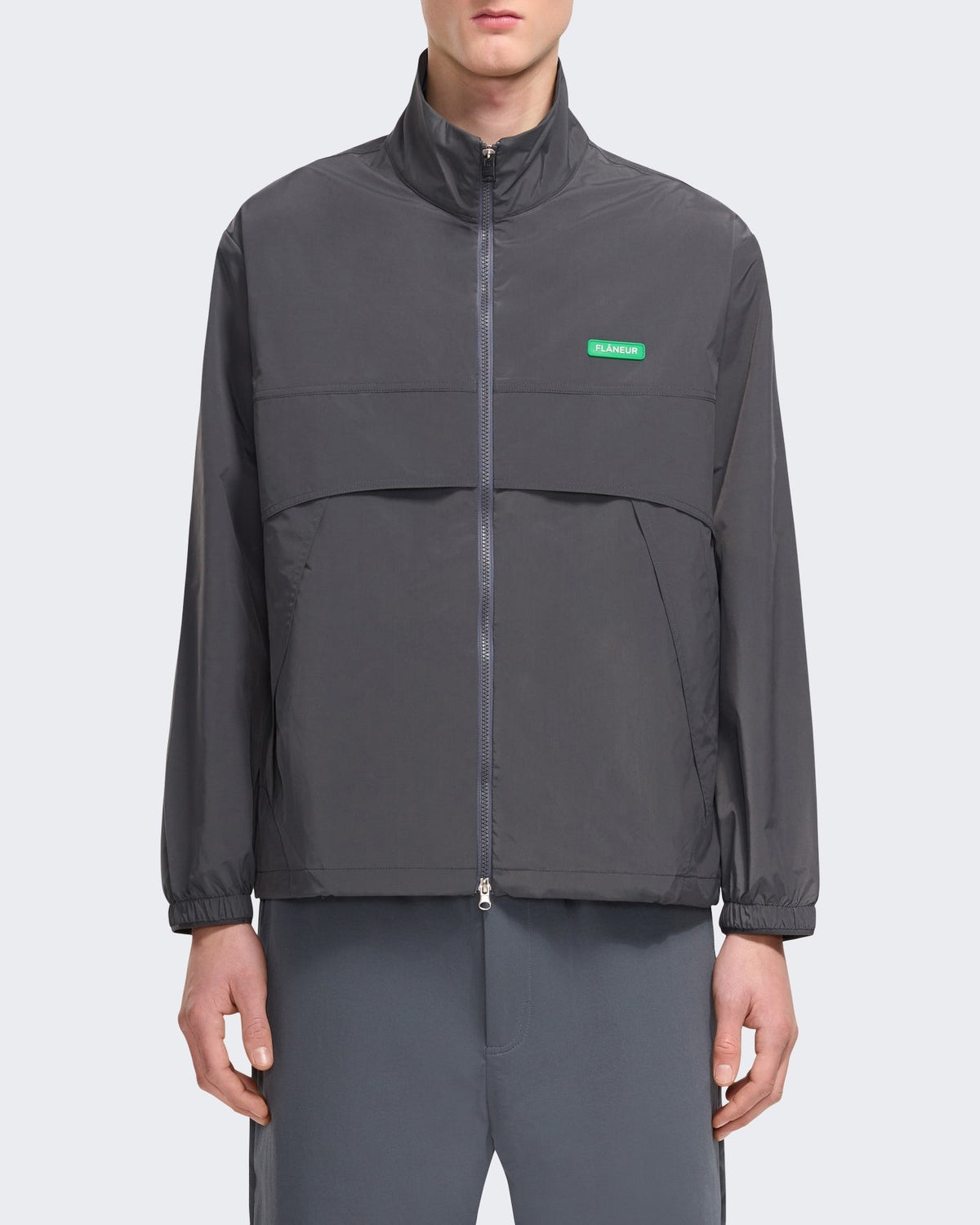 FLÂNEUR Heren Badge track jacket met embleem Grijs - Eleganza.nl