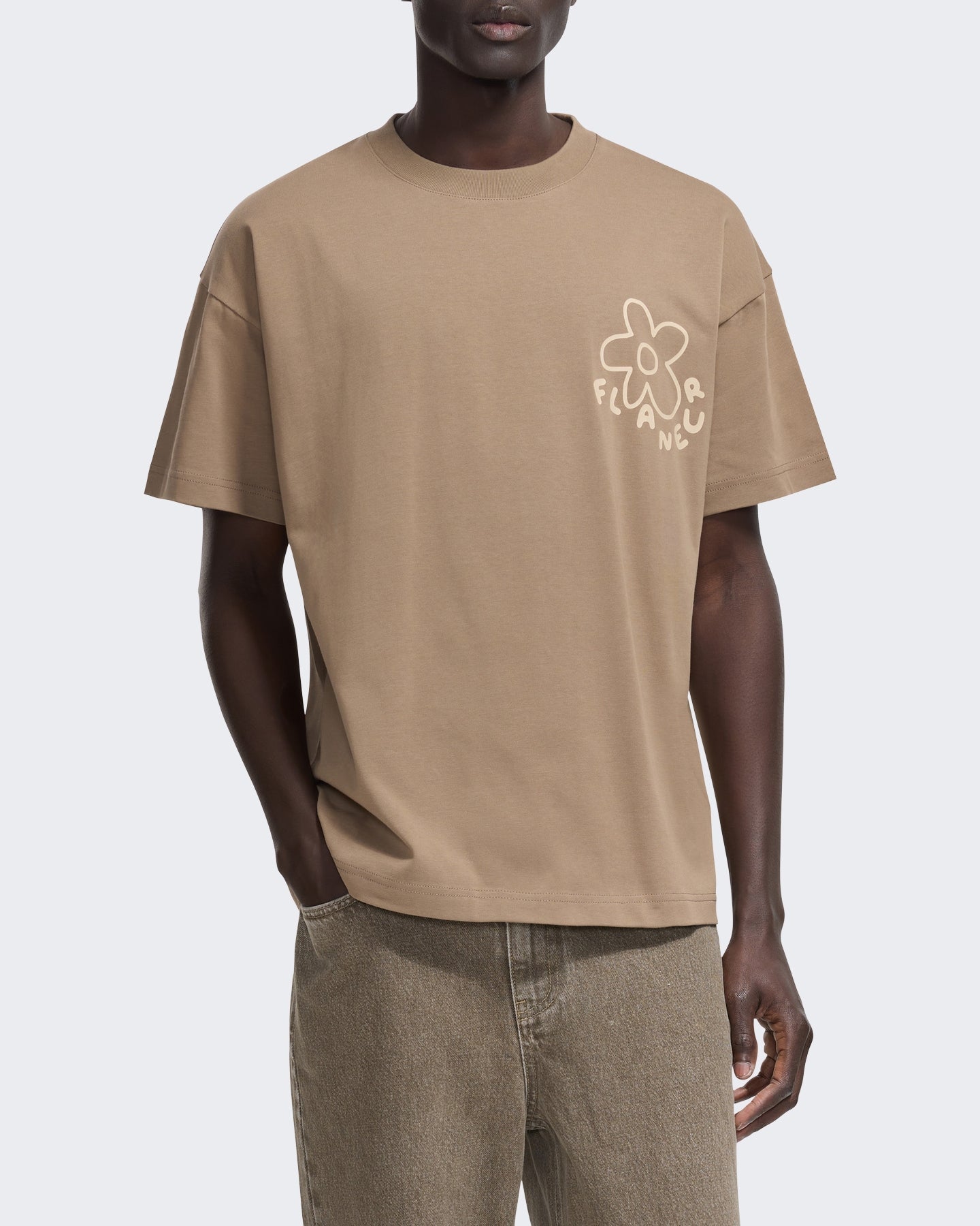 FLÂNEUR Heren Blossom T-shirt met korte mouw Bruin - Eleganza.nl