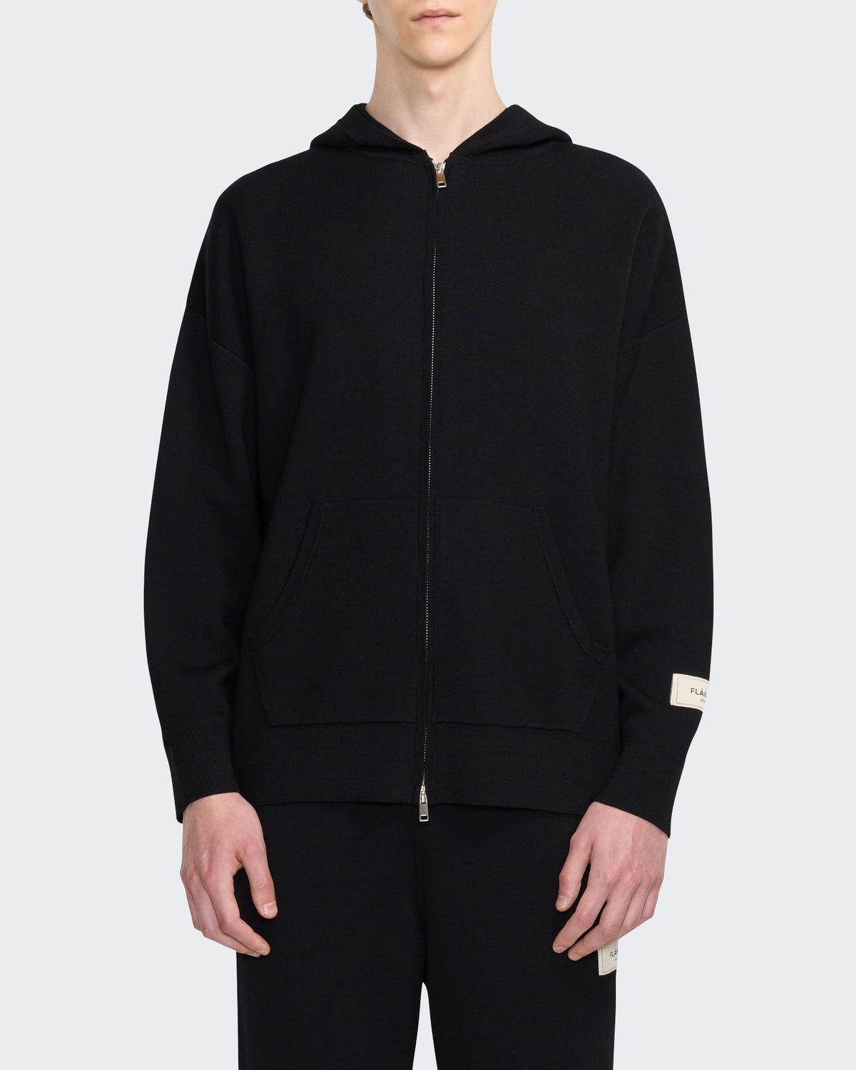 FLÂNEUR Heren Gebreide sweater met rits Zwart - Eleganza.nl