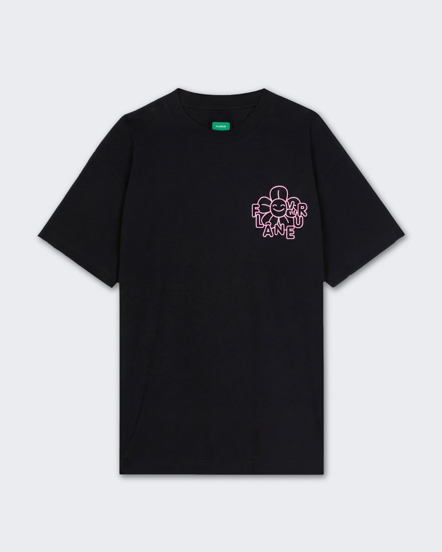 FLÂNEUR Heren Happy Flower T-shirt met bloemenprint Zwart - Eleganza.nl