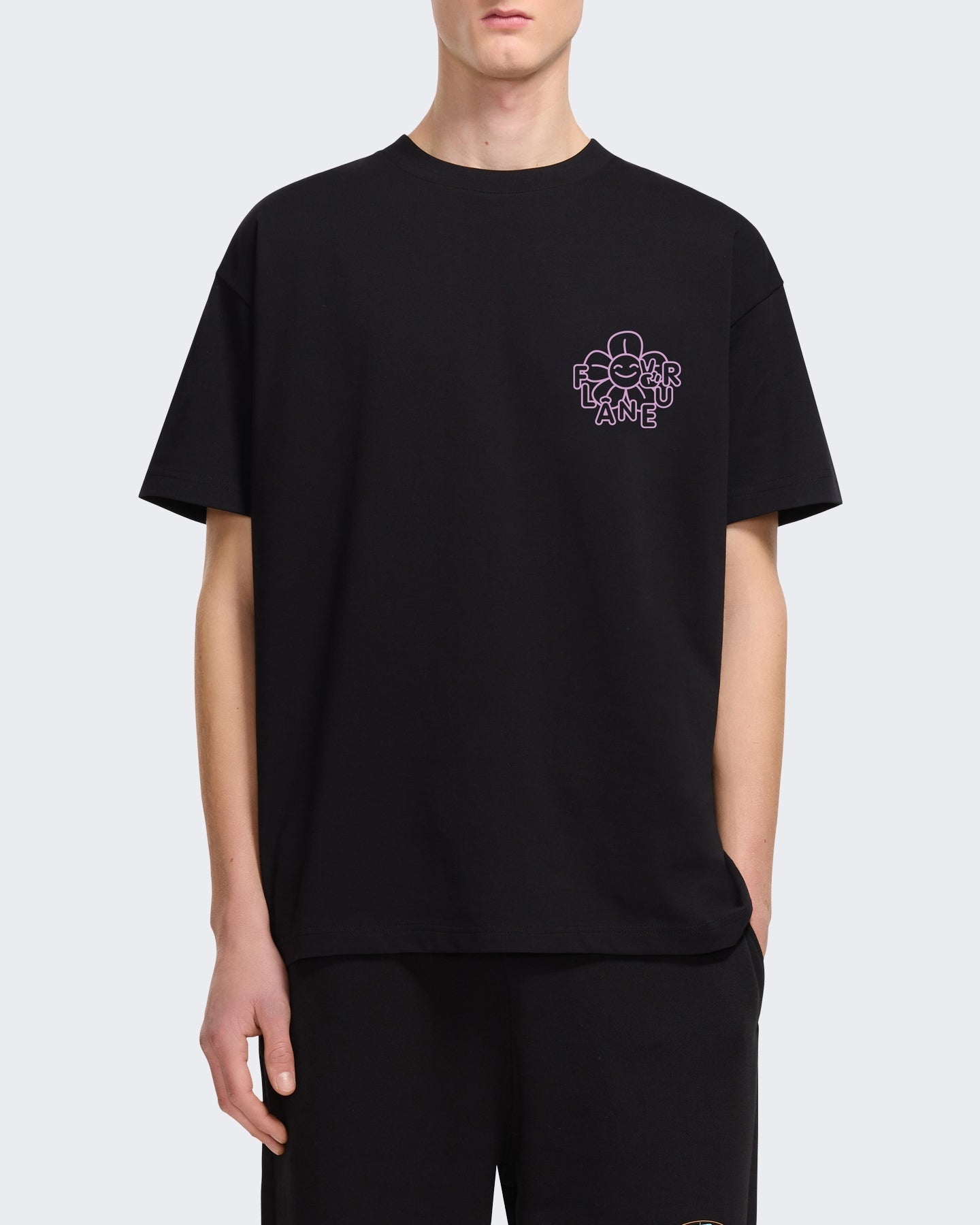 FLÂNEUR Heren Happy Flower T-shirt met bloemenprint Zwart - Eleganza.nl