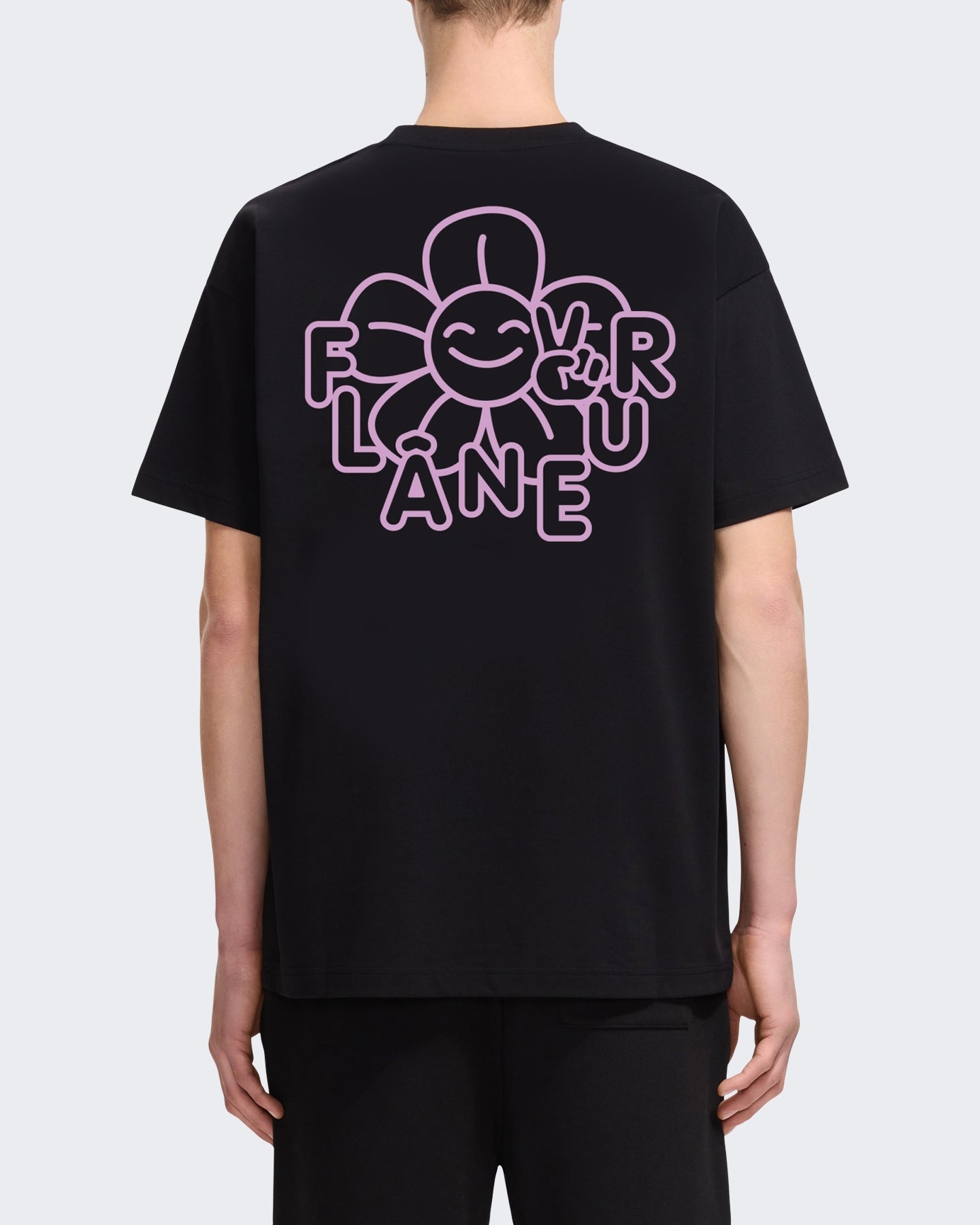 FLÂNEUR Heren Happy Flower T-shirt met bloemenprint Zwart - Eleganza.nl