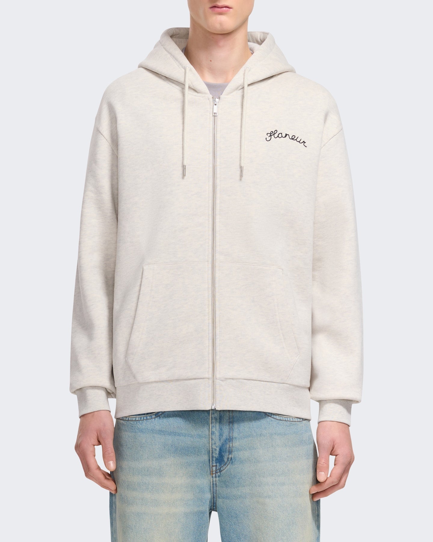 FLÂNEUR Heren Hoodie met rits en capuchon in grijs - Eleganza.nl