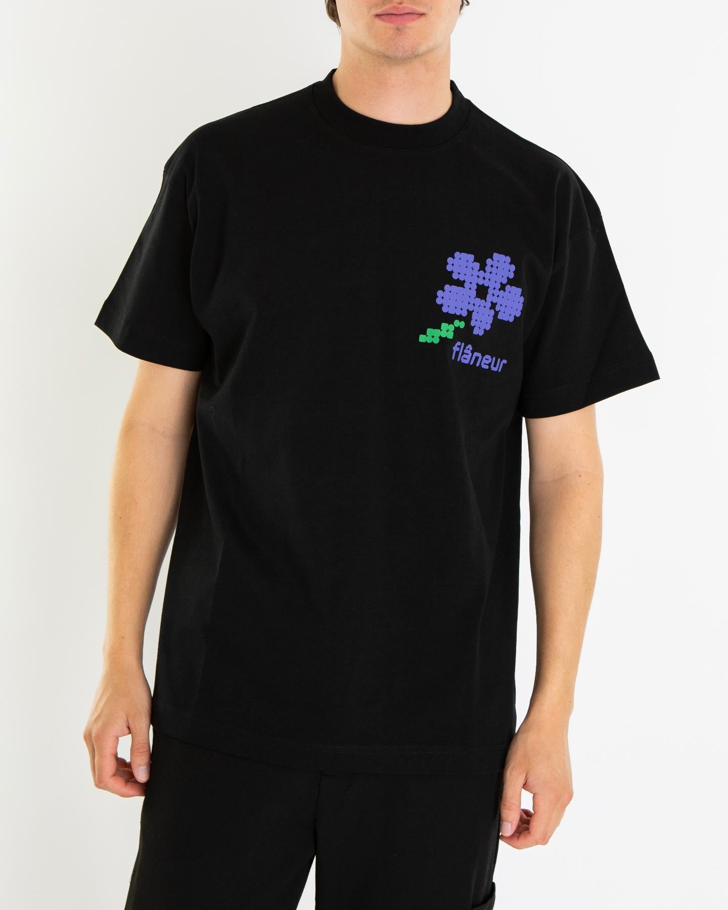 FLÂNEUR Heren Pixel Flower T-Shirt Zwart - Eleganza.nl